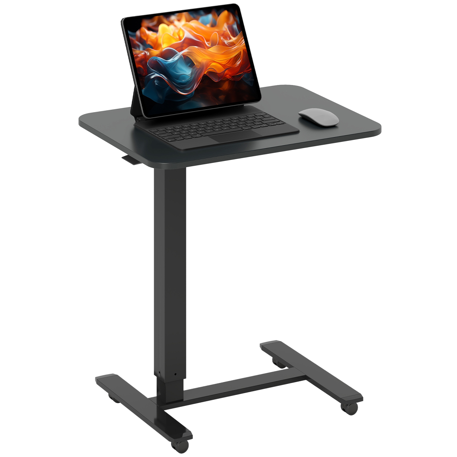 HOMCOM Pneumatic Standing Desk Adjustable Height, Mobile Stand Up Desk with Wheels, 43 Inch Portable Rolling Table, Overbed Table for Home Office,