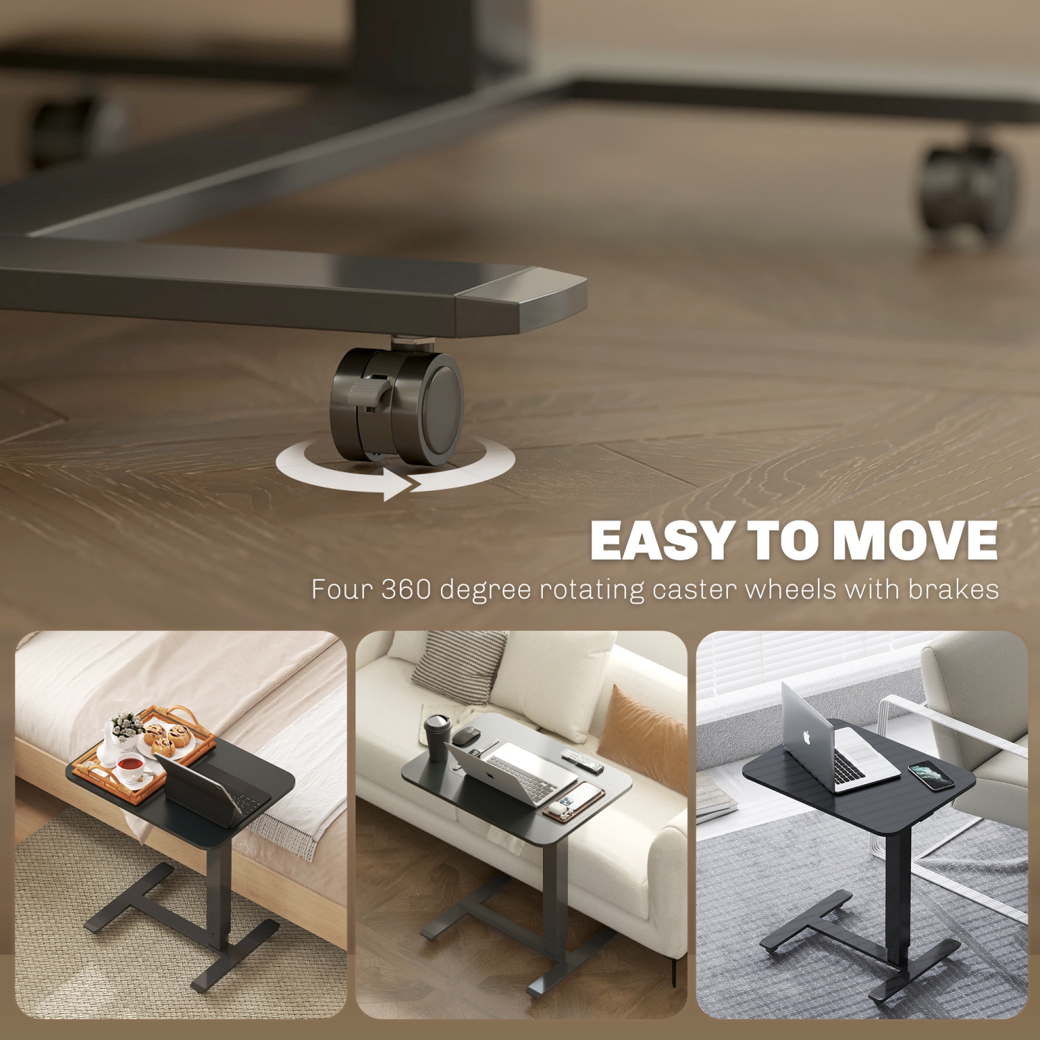 HOMCOM Pneumatic Standing Desk Adjustable Height, Mobile Stand Up Desk with Wheels, 43 Inch Portable Rolling Table, Overbed Table for Home Office,