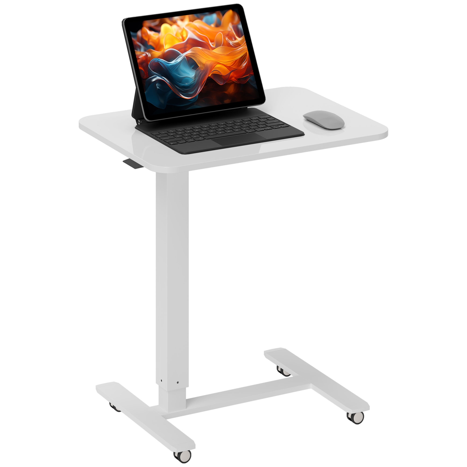 HOMCOM Pneumatic Standing Desk Adjustable Height, Mobile Stand Up Desk with Wheels, 43 Inch Portable Rolling Table, Overbed Table for Home Office,