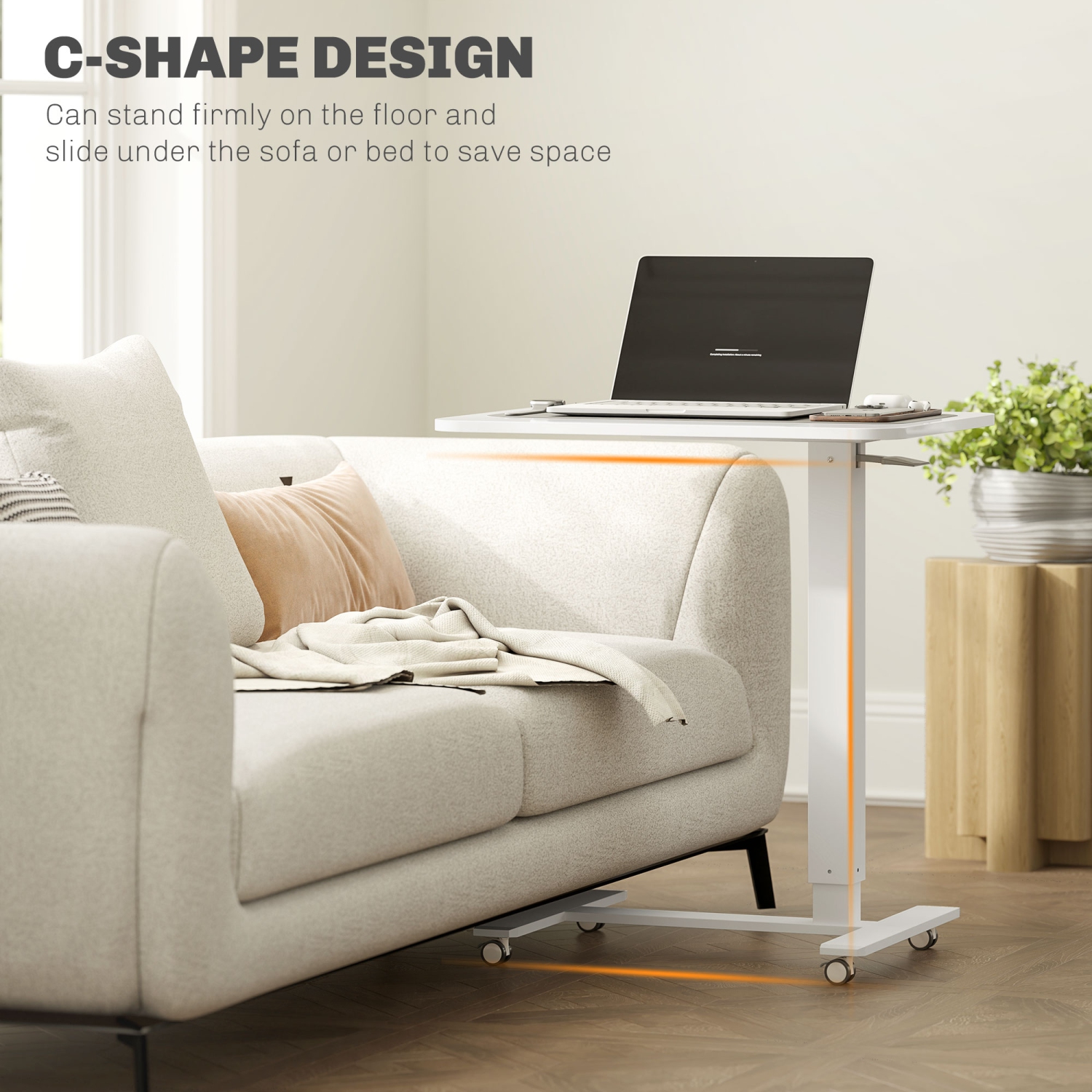 HOMCOM Pneumatic Standing Desk Adjustable Height, Mobile Stand Up Desk with Wheels, 43 Inch Portable Rolling Table, Overbed Table for Home Office,