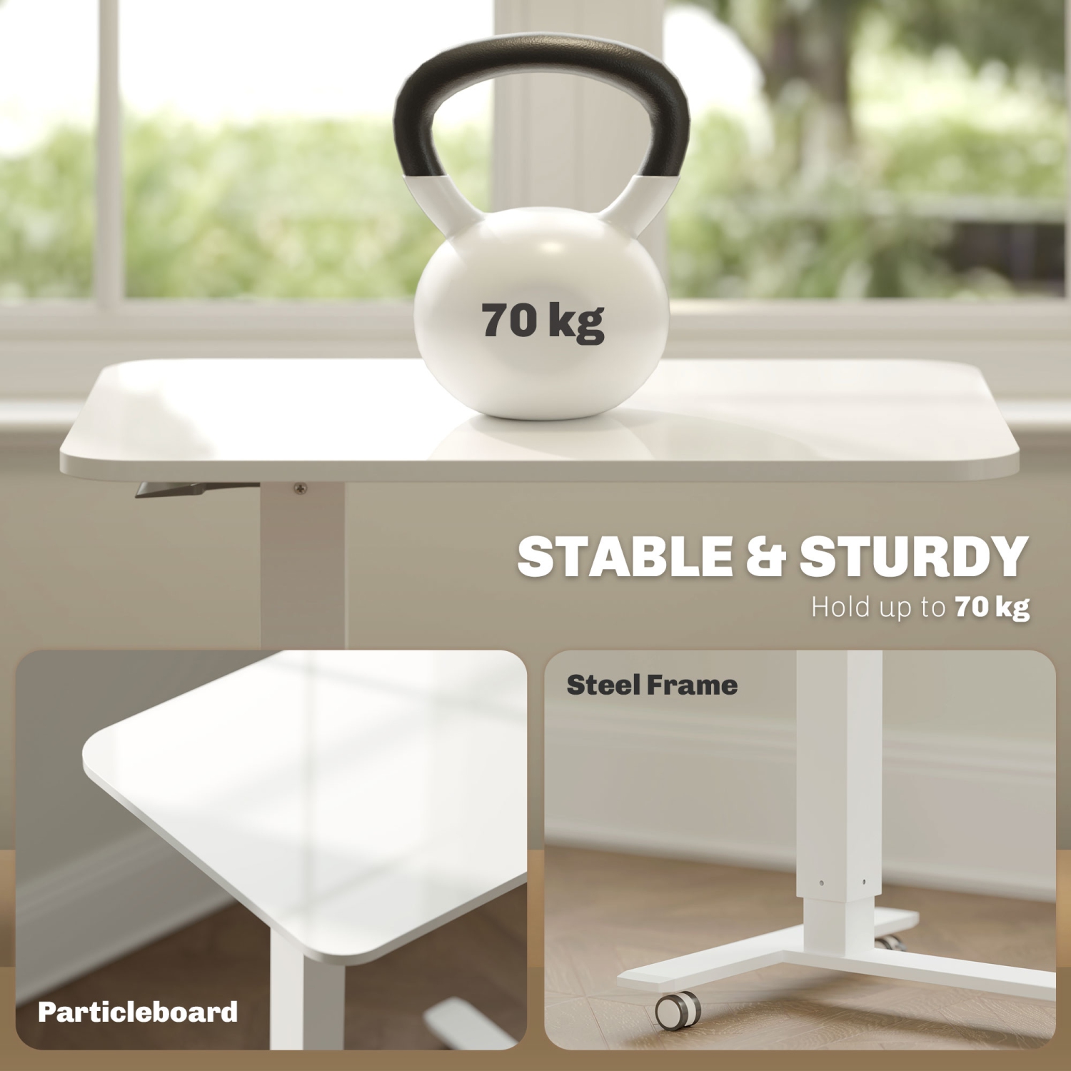 HOMCOM Pneumatic Standing Desk Adjustable Height, Mobile Stand Up Desk with Wheels, 43 Inch Portable Rolling Table, Overbed Table for Home Office,