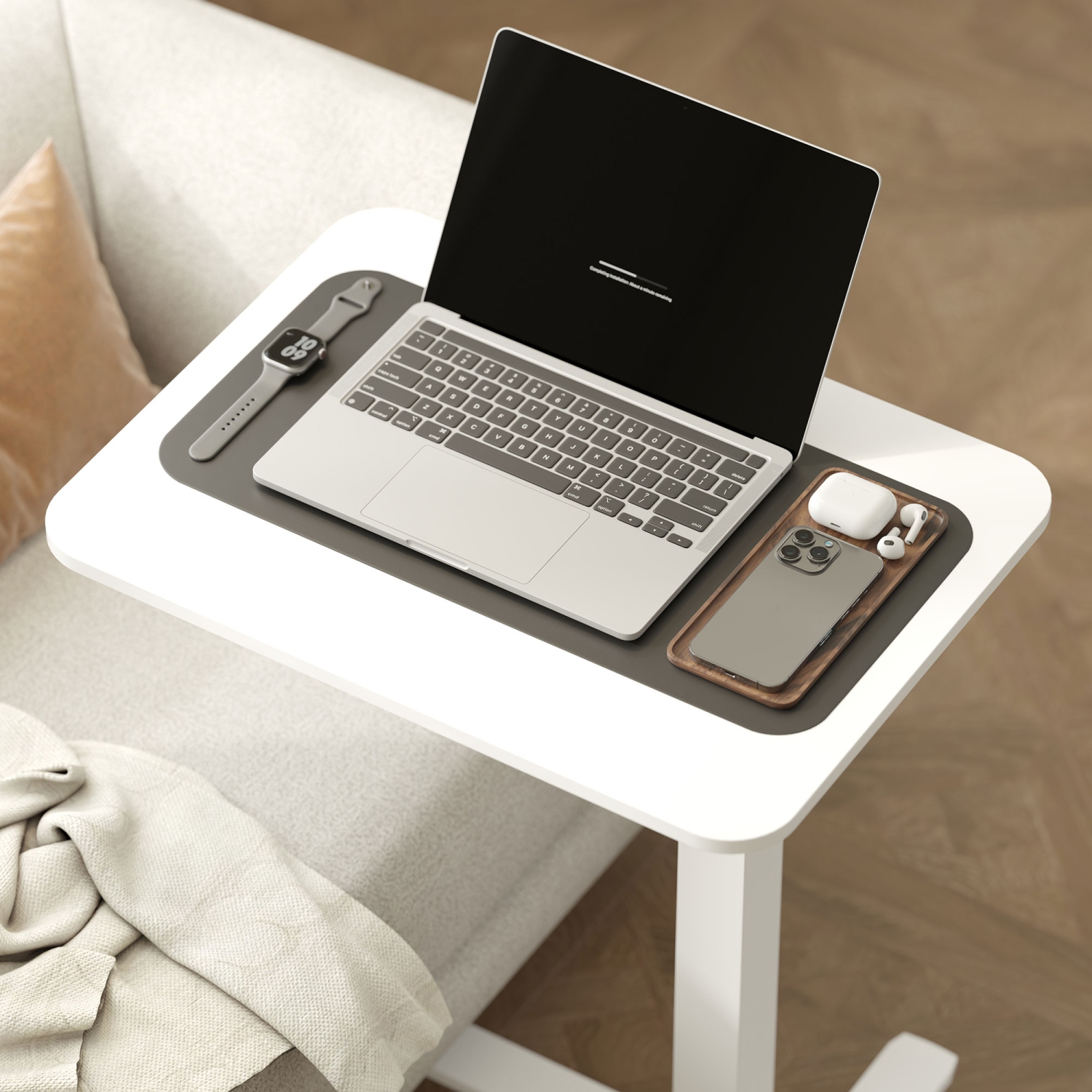 HOMCOM Pneumatic Standing Desk Adjustable Height, Mobile Stand Up Desk with Wheels, 43 Inch Portable Rolling Table, Overbed Table for Home Office,