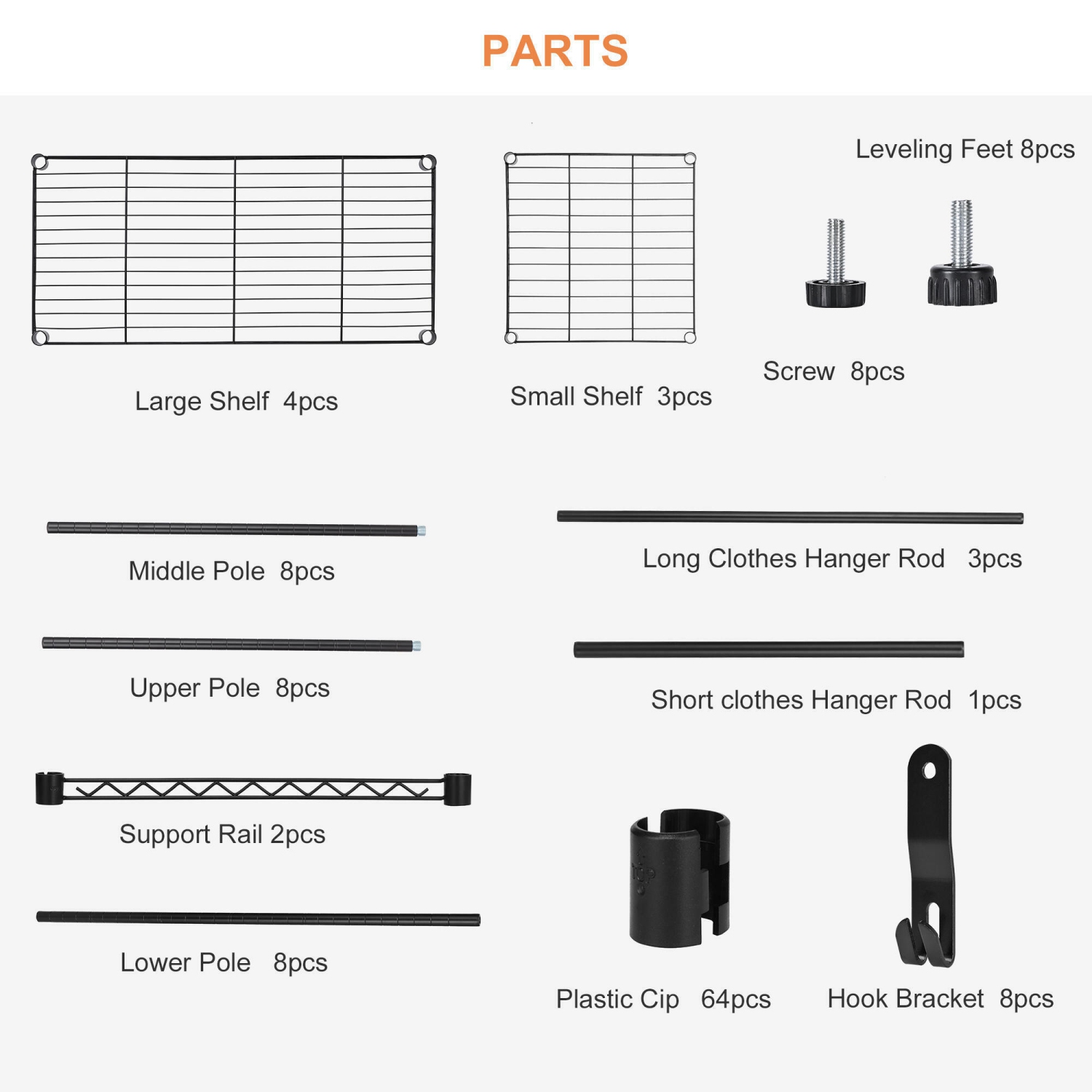 Wire Garment Rack Closet Wardrobe with Hanging Rod, Heavy Duty Freestanding Metal Hanging Clothes Rack Max Load 396lbs