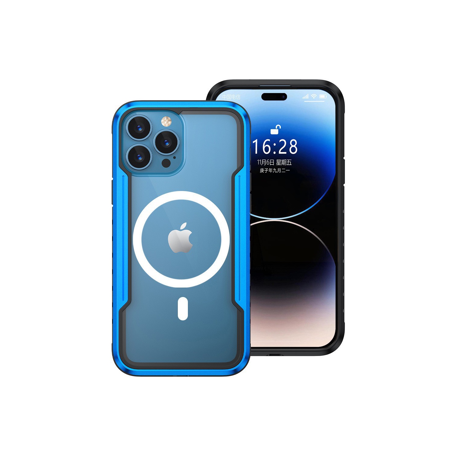 Suitable for iPhone 14 mobile phone case Metal magnetic mobile phone protective cover Anti-wear, anti-fall and anti-fingerprint - blue Magnetic type