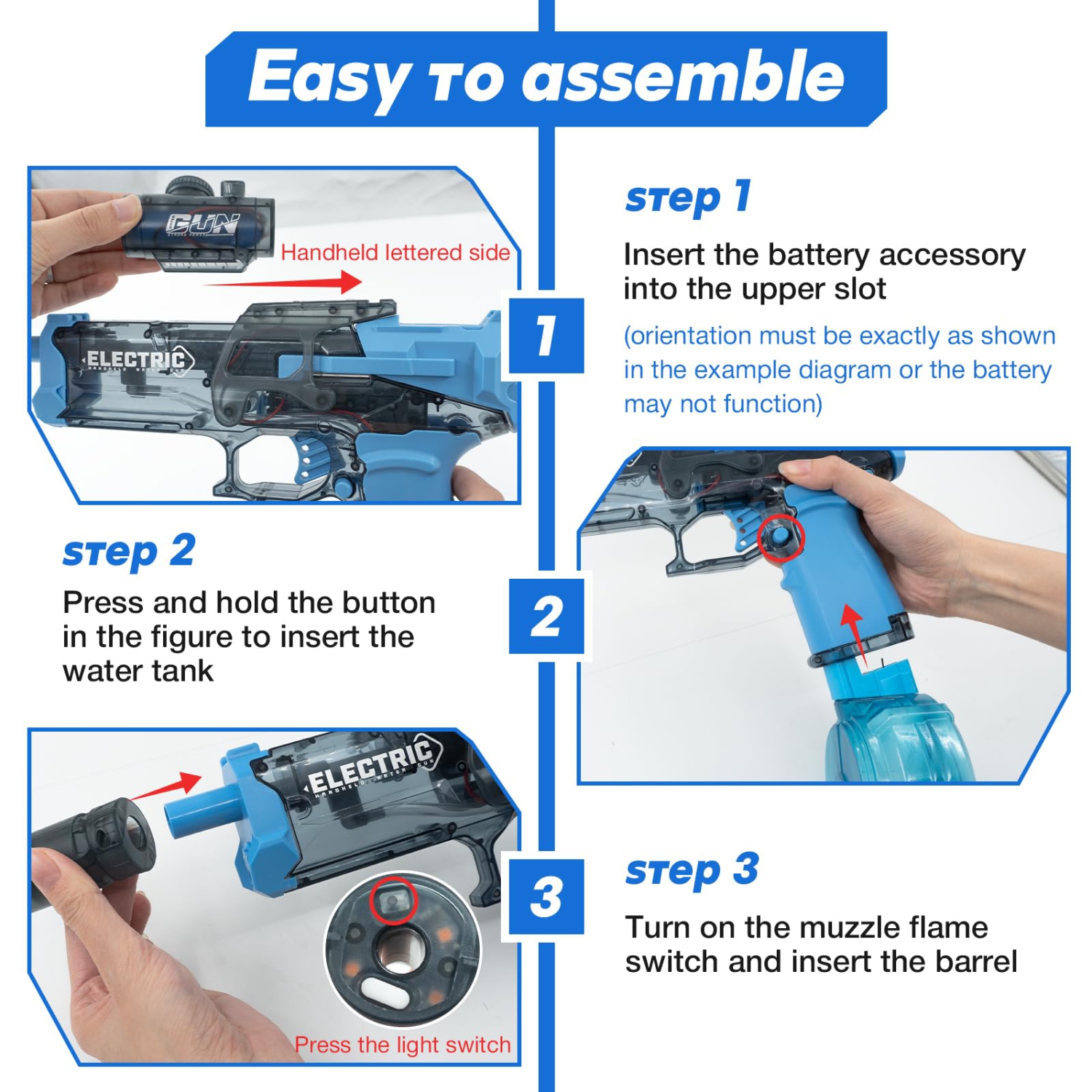 Ultimate Battle Blaster Electric Water Gun with Realistic Muzzle Flame, Large Capacity Water Spray Gun, Summer Outdoor Beach Pool Party Toy for