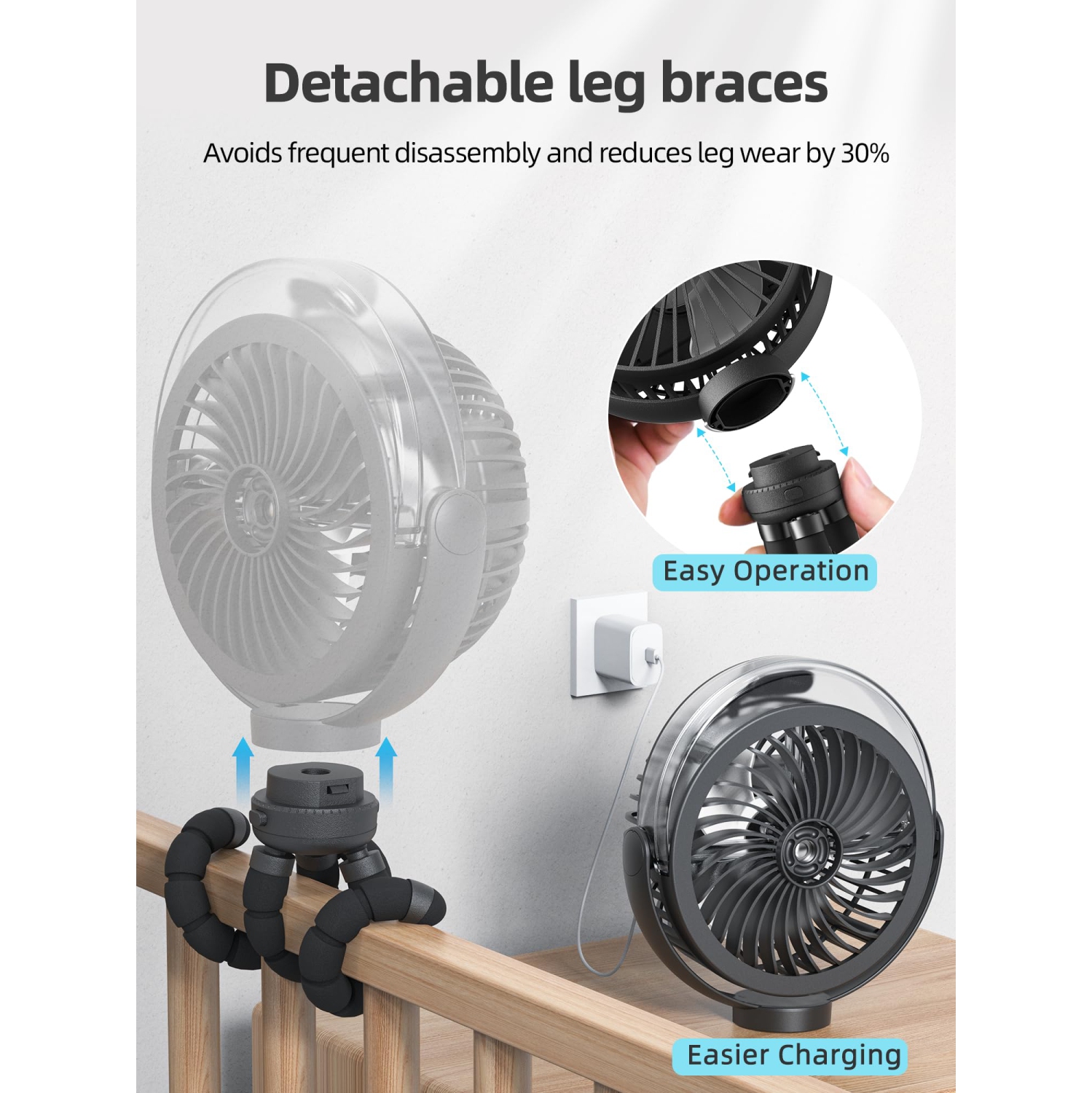 Ventilateur de poussette à vaporiser, ventilateur portatif rechargeable USB avec lumière et rotation à 360° pour bébé, bureau, voyage, tapis roulant,