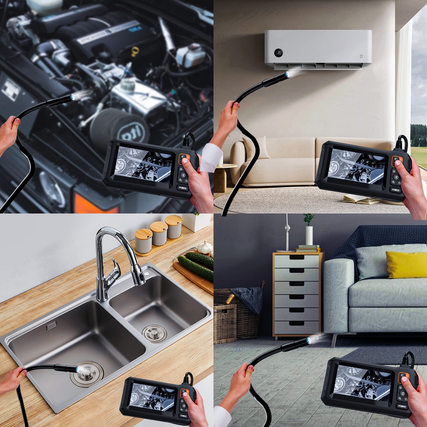 Lighted Pipeline Endoscope Camera with 4.3" IPS Screen, 1080P HD Resolution, 8 LED Lights, 16.4ft Semi-Rigid Cable, IP67 Waterproof Sewer Tool