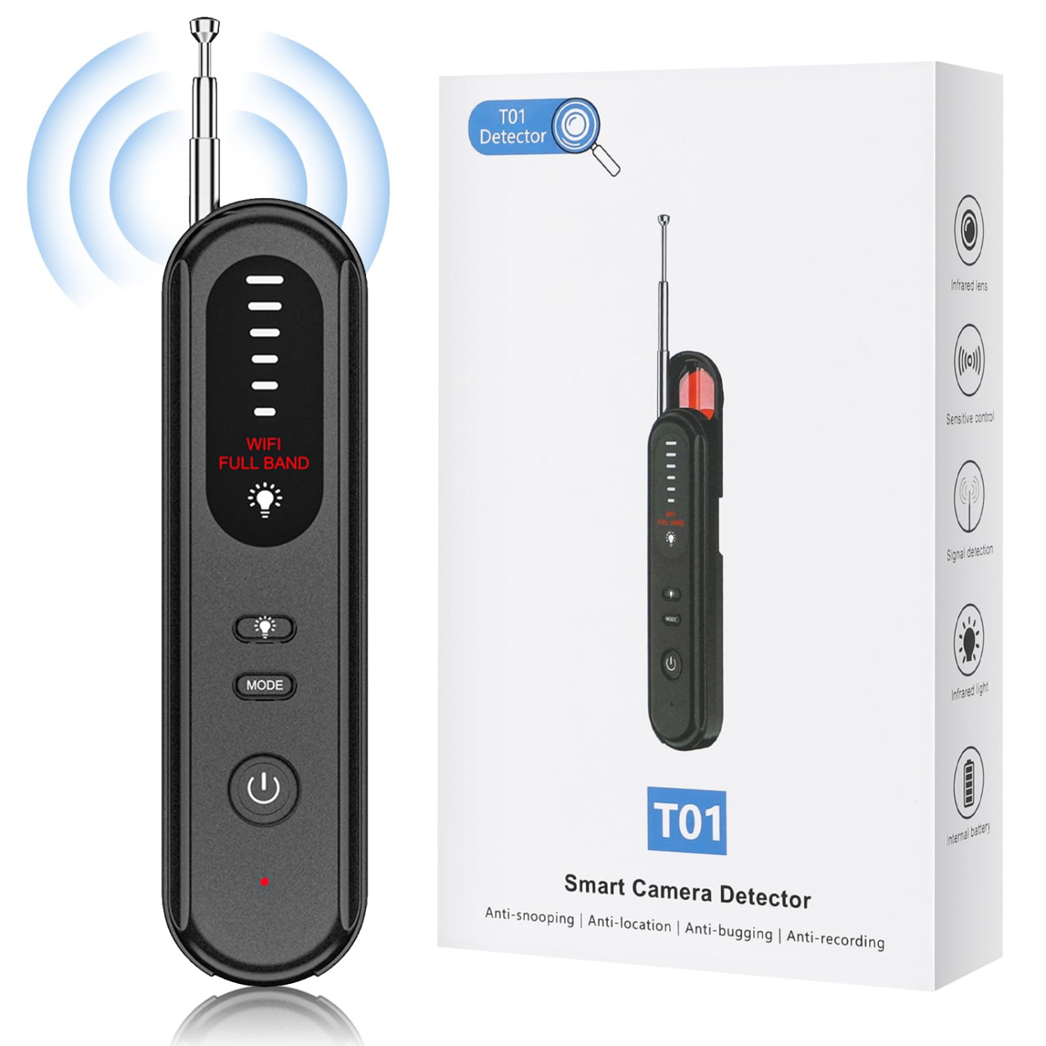 Hidden Camera Detector, Portable Mini Bug Detector, Suitable for Hotel, Travel, Office
