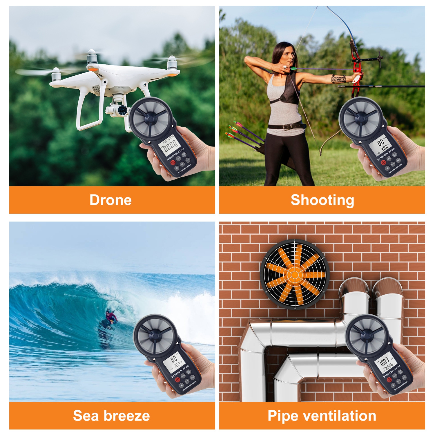 BT-100APP Anemometer, Digital Handheld Anemometer with Wireless Bluetooth for Measuring Wind Chill Index, Wind Speed, Temperature