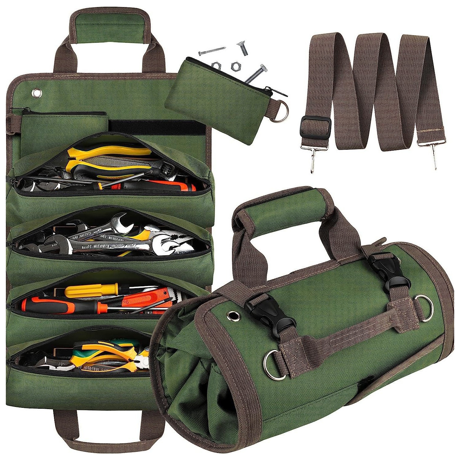 Roll Up Tool Bag, Foldable Hardware Tool Bag, Heavy Duty Tool Storage Bag Suitable for Garden, Electrician, Carpentry