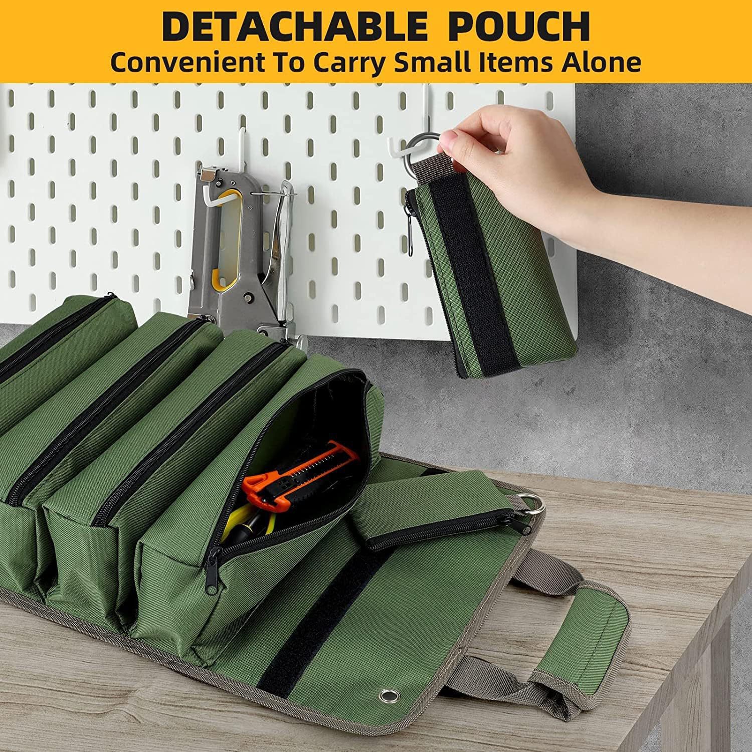 Roll Up Tool Bag, Foldable Hardware Tool Bag, Heavy Duty Tool Storage Bag Suitable for Garden, Electrician, Carpentry