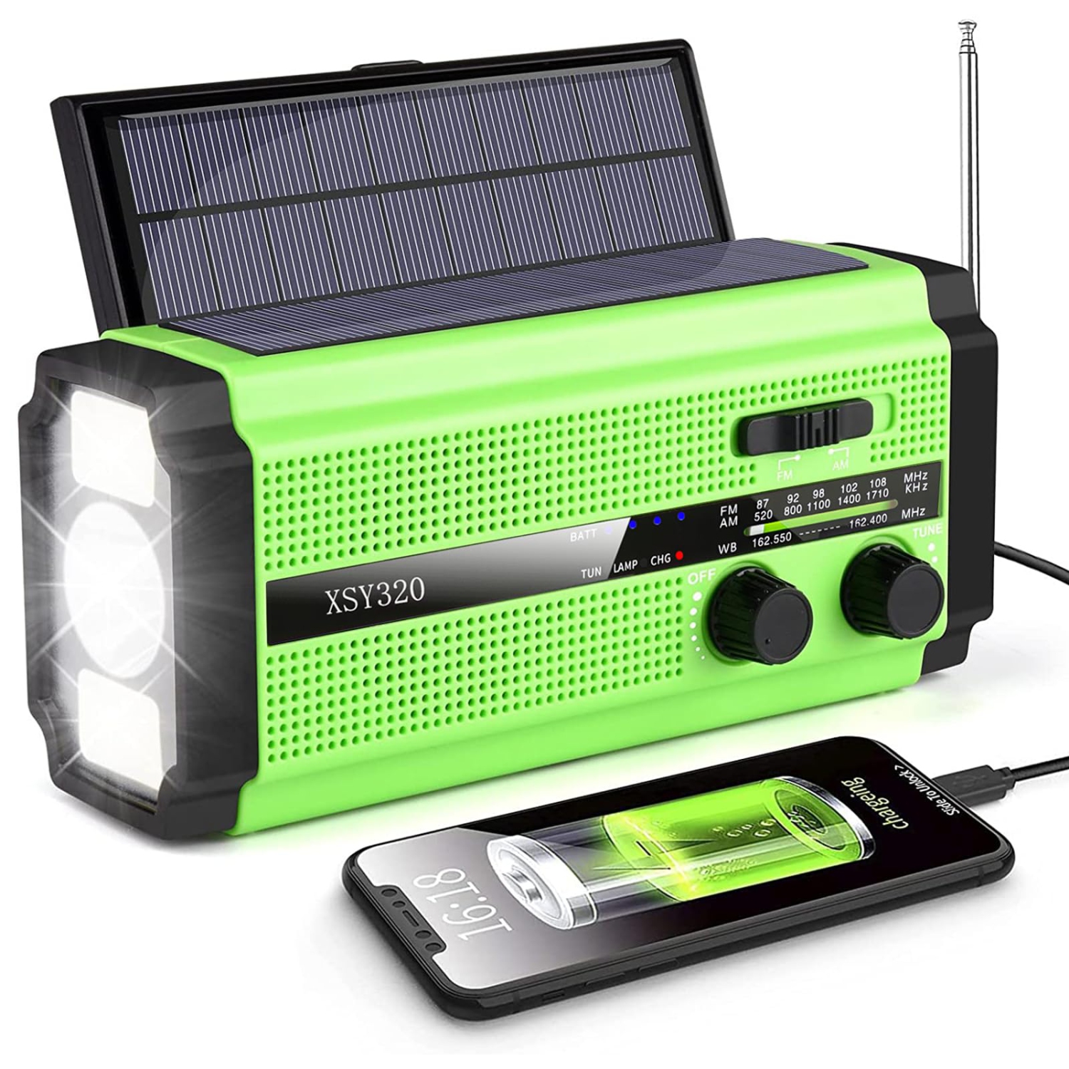 Solar Emergency Radio, Hand-Crank Flashlight, USB Charging AM/FM/WB Radio, Suitable for Outdoor Travel