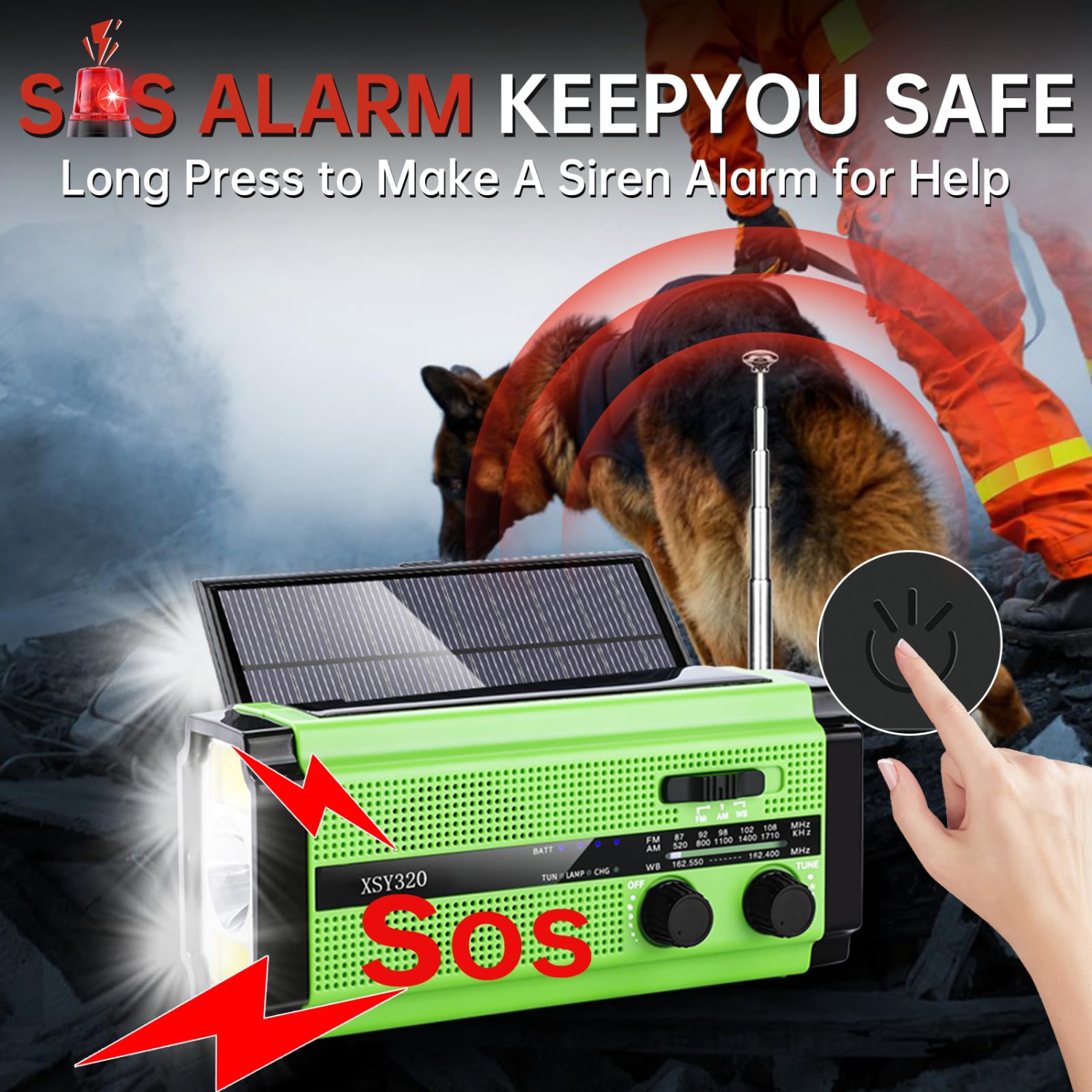 Solar Emergency Radio, Hand-Crank Flashlight, USB Charging AM/FM/WB Radio, Suitable for Outdoor Travel