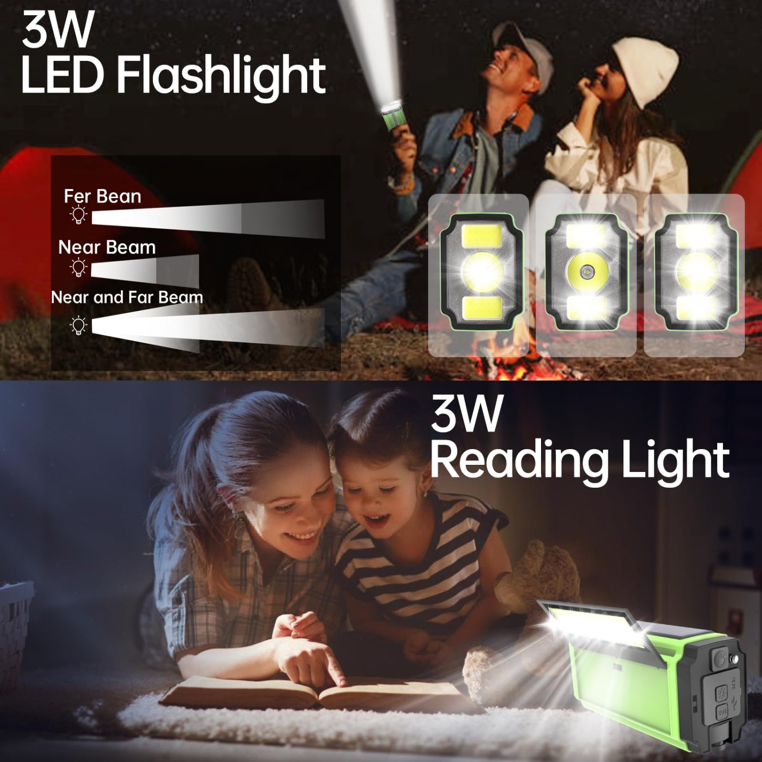 Solar Emergency Radio, Hand-Crank Flashlight, USB Charging AM/FM/WB Radio, Suitable for Outdoor Travel