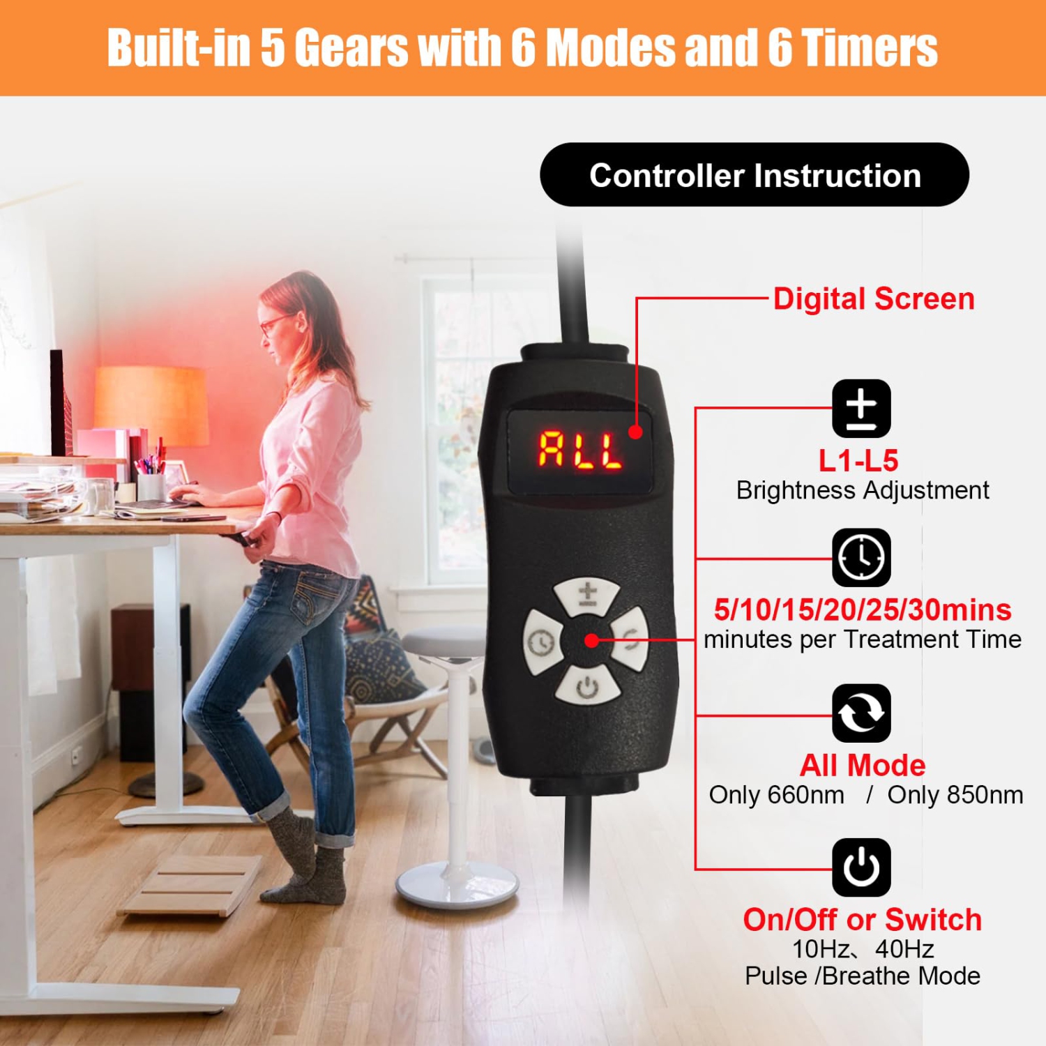 Red Light Therapy for Face and Body, 120 LEDs Red 660nm Near Infrared 850nm, High Power Panel for Pain Relief, Sleep, Skin Health, Anti-Aging