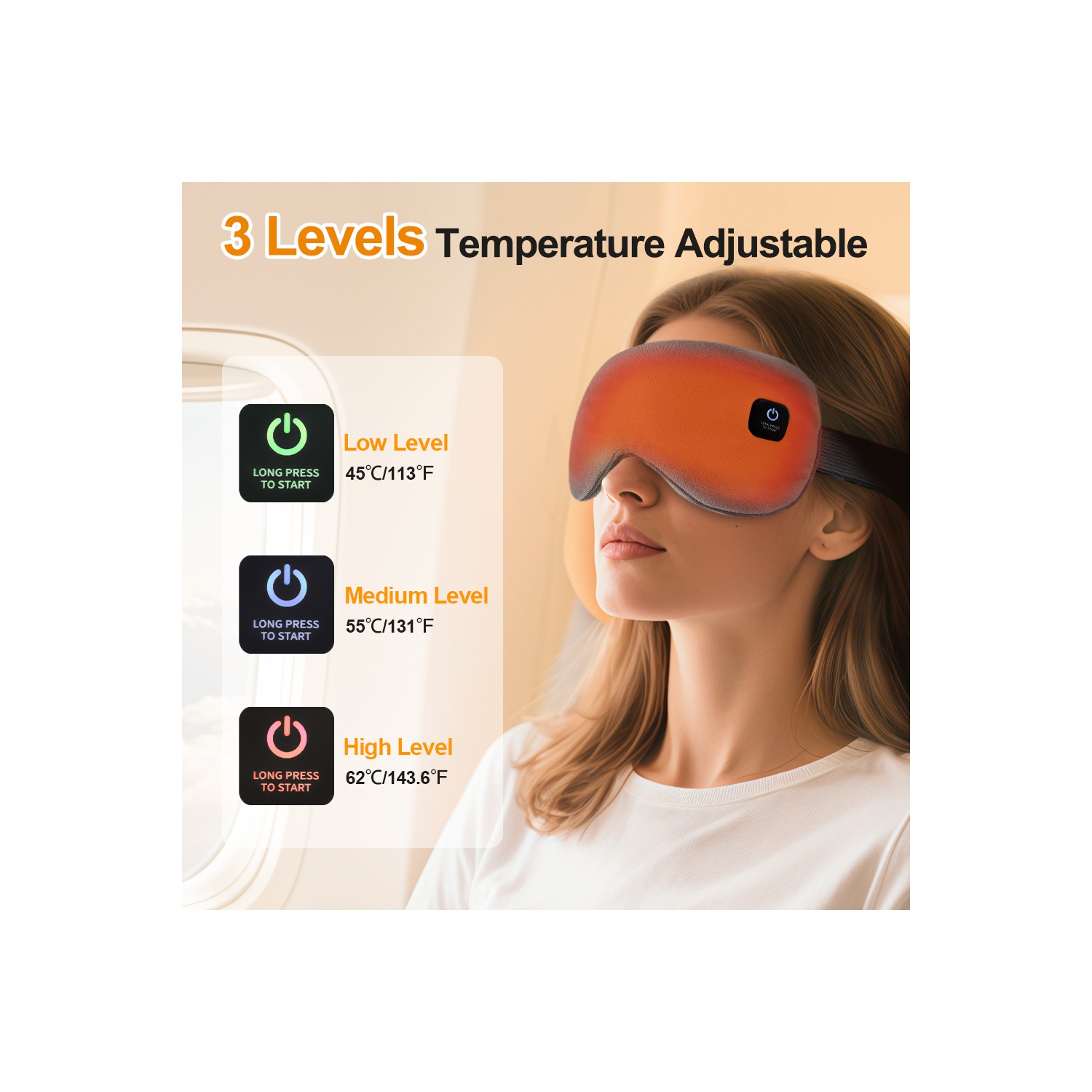 Electric Heated Eye Mask Cordless, Warm Eye Compress Electric 3 Heat Levels Eye Heating Pad, Detachable Warm Compress for Sleep, Travel, Relaxation