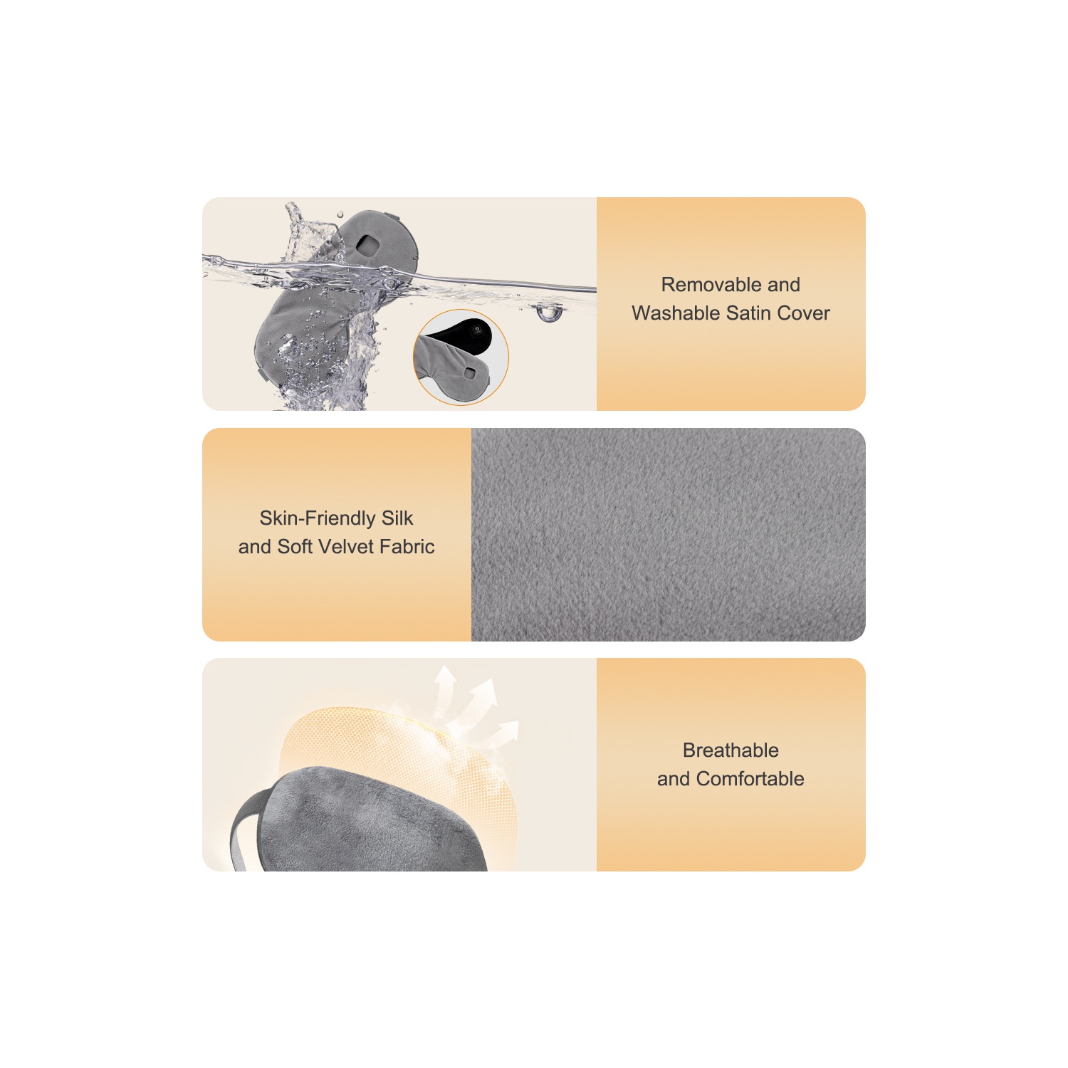 Electric Heated Eye Mask Cordless, Warm Eye Compress Electric 3 Heat Levels Eye Heating Pad, Detachable Warm Compress for Sleep, Travel, Relaxation