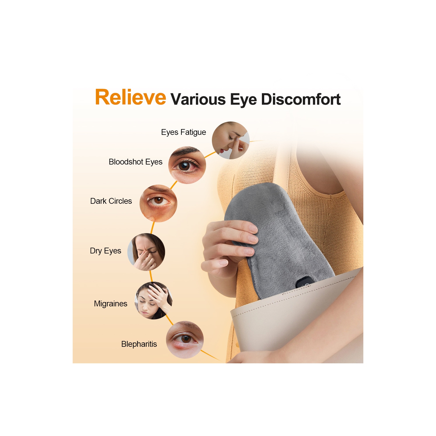 Electric Heated Eye Mask Cordless, Warm Eye Compress Electric 3 Heat Levels Eye Heating Pad, Detachable Warm Compress for Sleep, Travel, Relaxation