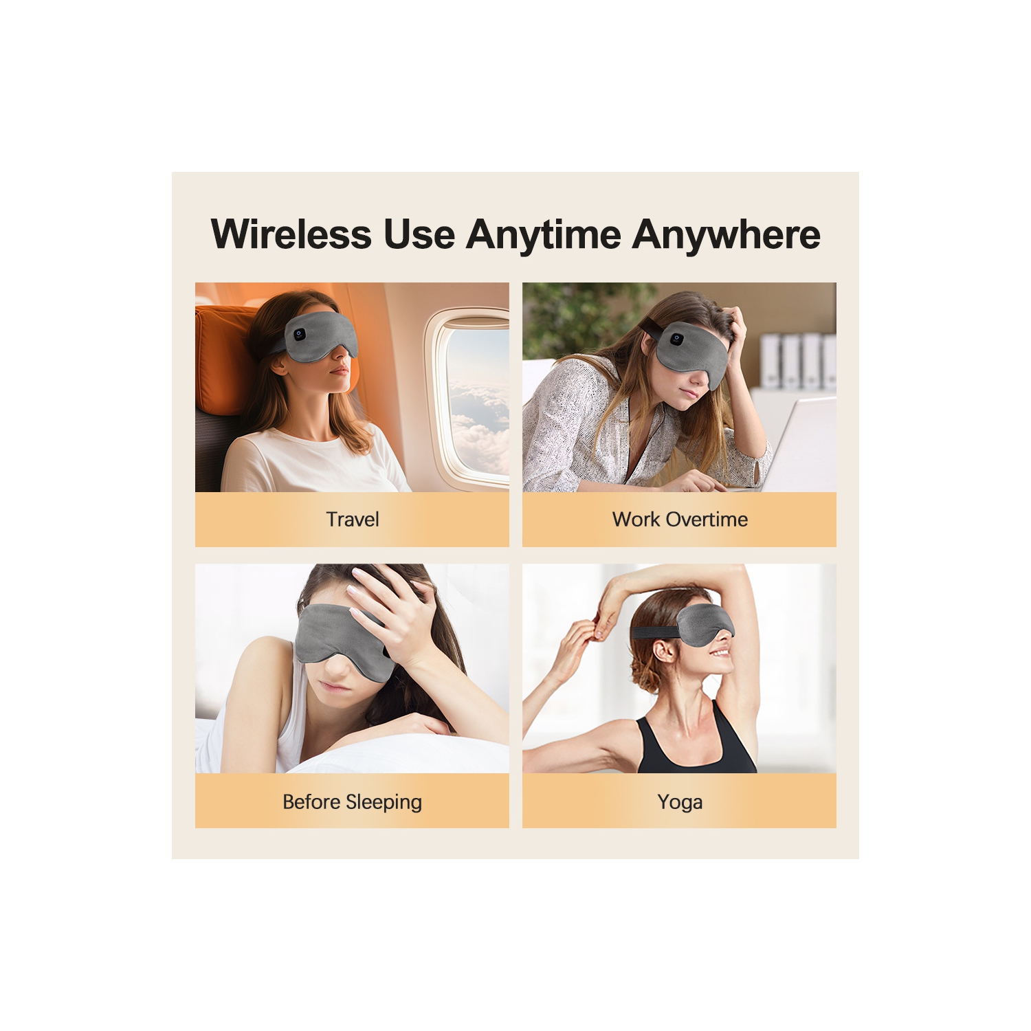 Electric Heated Eye Mask Cordless, Warm Eye Compress Electric 3 Heat Levels Eye Heating Pad, Detachable Warm Compress for Sleep, Travel, Relaxation