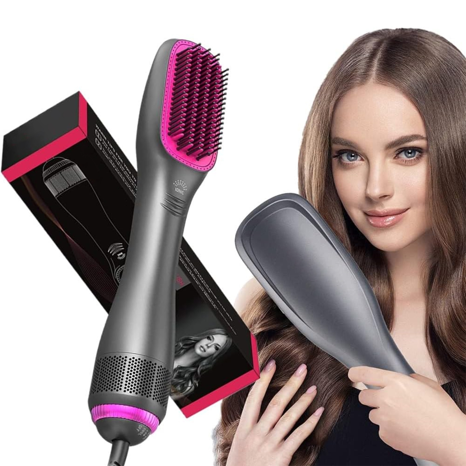 3 in 1 Hair Dryer Brush & Straightener Brush, Professional 1200W Powerful Ceramic Tourmaline Ionic Hot Air Brush One Step Hair Dryer