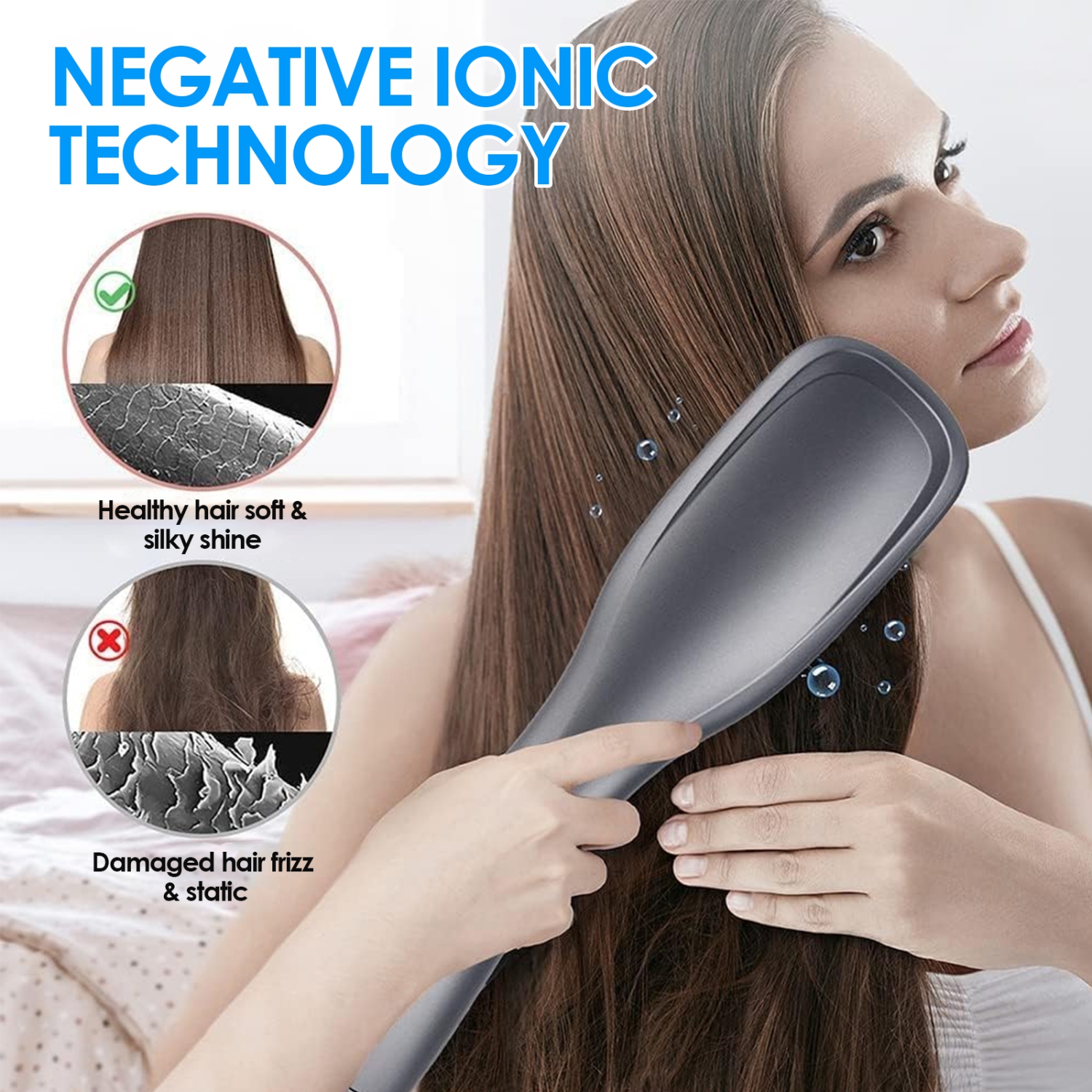 3 in 1 Hair Dryer Brush & Straightener Brush, Professional 1200W Powerful Ceramic Tourmaline Ionic Hot Air Brush One Step Hair Dryer