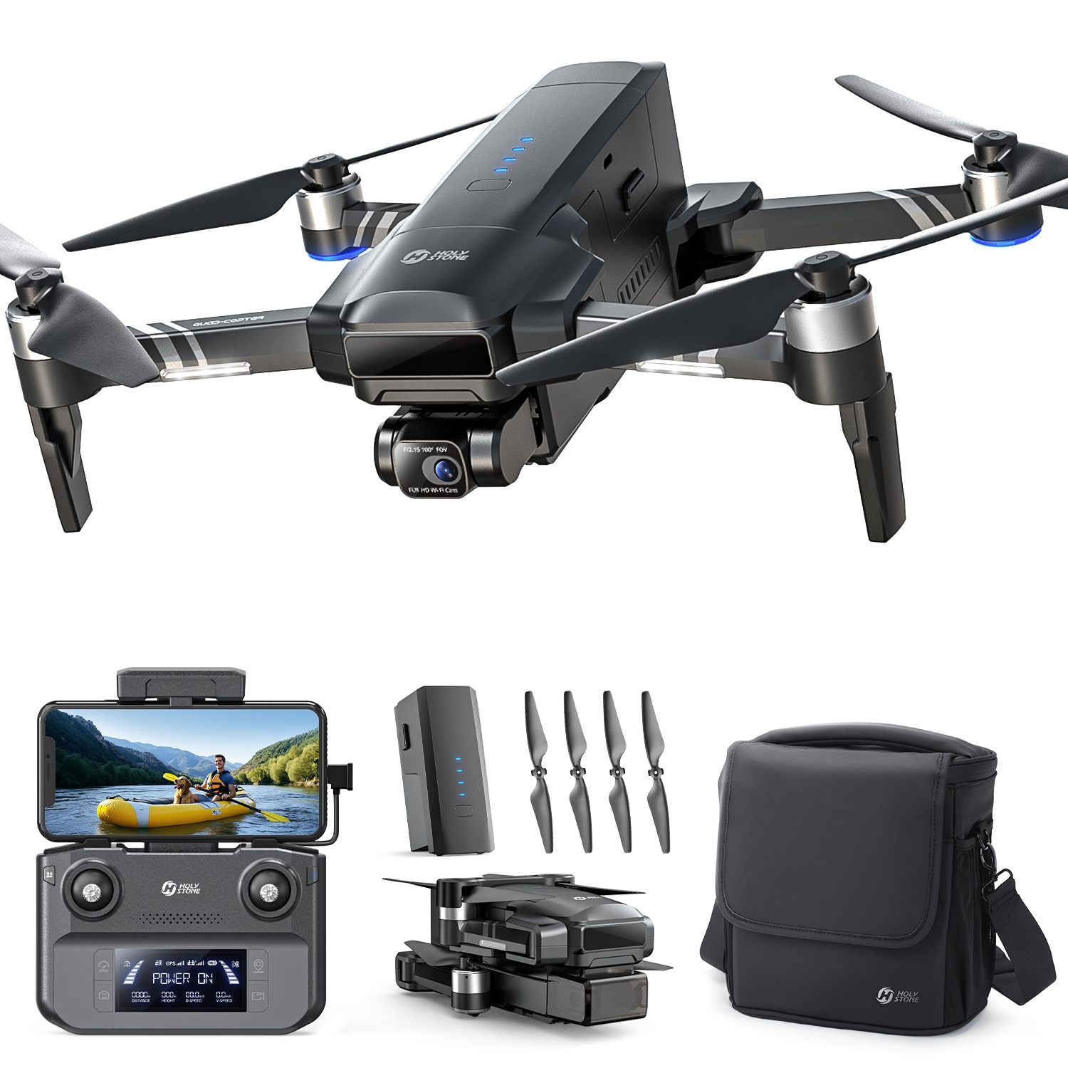 Holy Stone – Drones avec cardan 2 axes HS600 avec caméra pour adultes 4K EIS, drone GPS avec moteurs sans balais, 4K/30 ips, Follow Me, résistance au