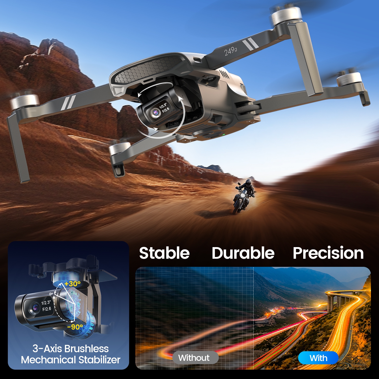 Holy Stone HS900 Drones Under 249g for Adults with Camera 4k,3 Axis Brushless Gimbal Drone with 20000Ft Range, Visual Tracking, 4K/30FPS Video, 8k