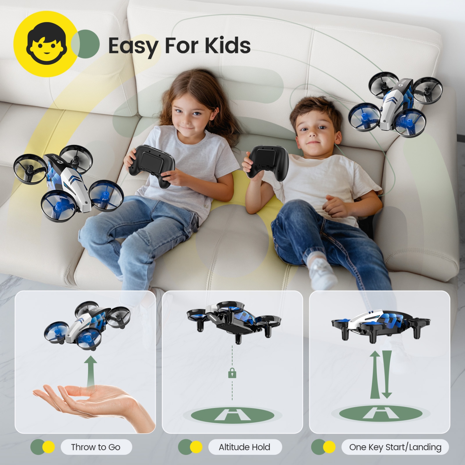 Holy Stone HS210T Drones for Kids Under 249g,2 IN 1 MINI Indoor Drone with Land & Fly Mode,Four Posture Deformations RC Quadcopter with 3D Flip,