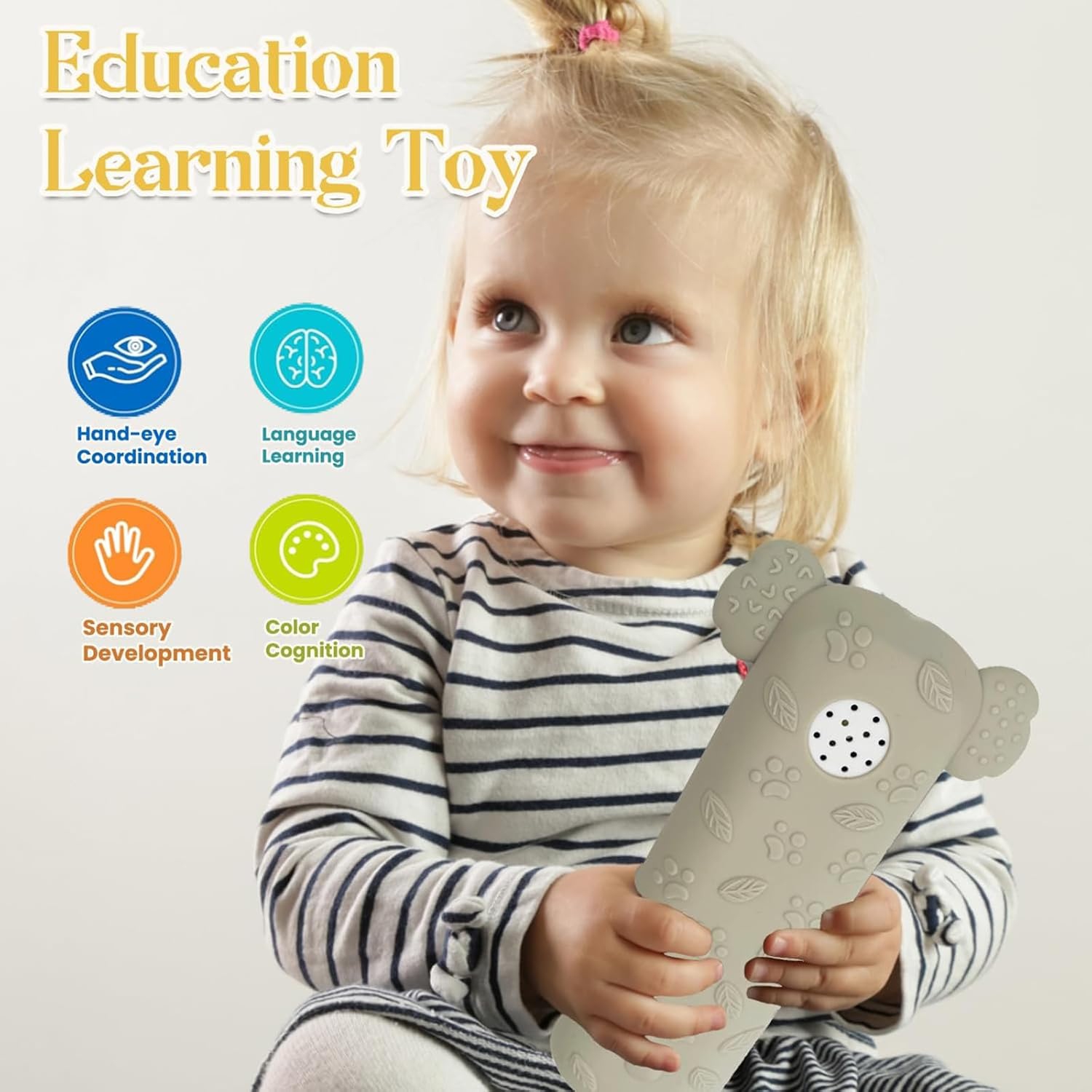 Baby Safe TV Remote Control Toy with Multi-Language Learning Function - Realistic Design, Soft Silicone Shell, Baby Sensory Toy with Multi-Shape