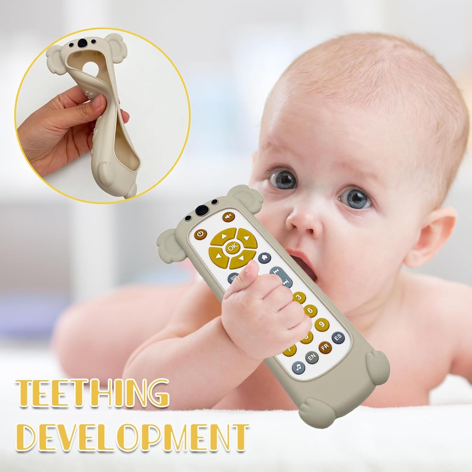 Baby Safe TV Remote Control Toy with Multi-Language Learning Function - Realistic Design, Soft Silicone Shell, Baby Sensory Toy with Multi-Shape