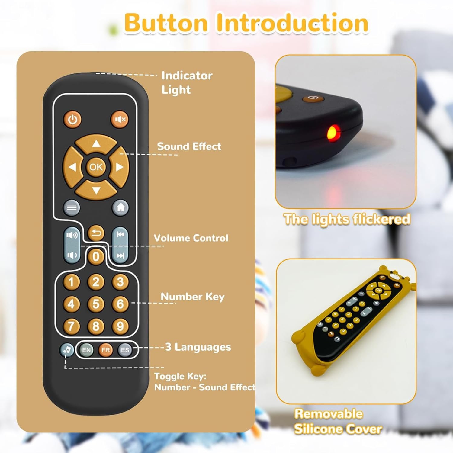 Baby Safe TV Remote Control Toy with Multi-Language Learning Function - Realistic Design, Soft Silicone Shell, Baby Sensory Toy with Multi-Shape