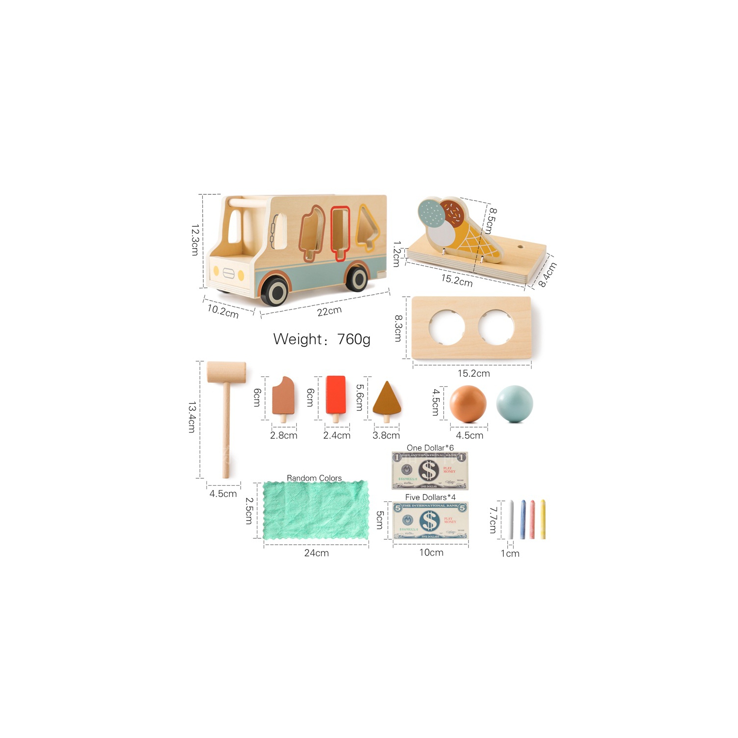 Wooden Ice Cream Shop Playset - Role Play Toy for Kids that Boosts Creativity and Social Skills, Durable Wooden Toy Kitchen Accessories for Indoor