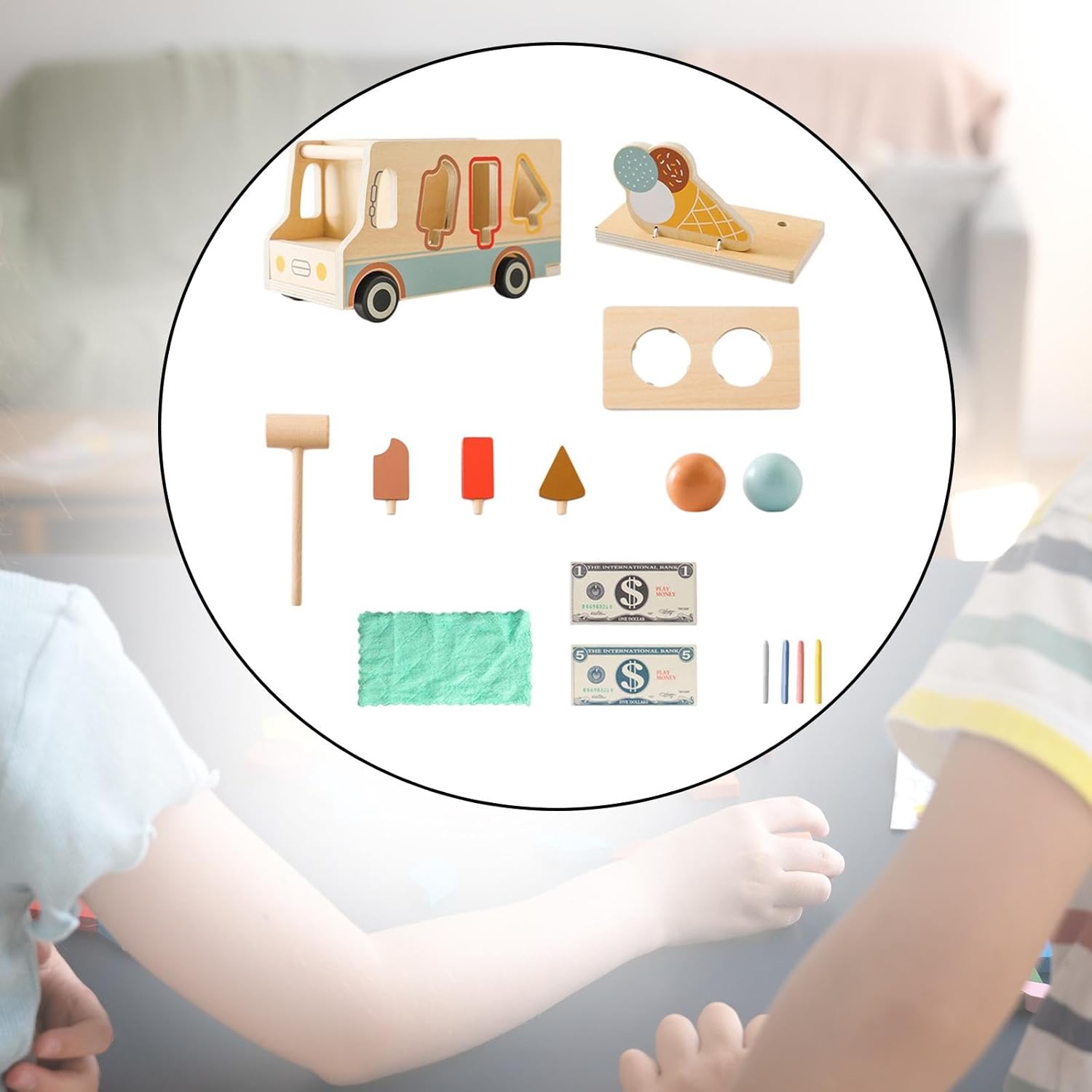 Wooden Ice Cream Shop Playset - Role Play Toy for Kids that Boosts Creativity and Social Skills, Durable Wooden Toy Kitchen Accessories for Indoor