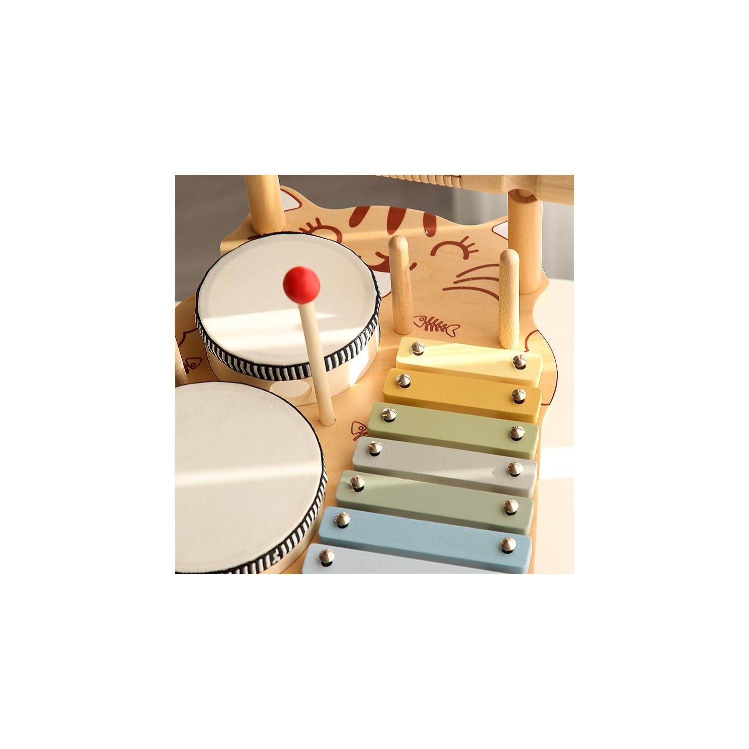 Wooden MusicalToy Set for Toddlers|Xylophone and Percussion Set for Kids with Mallets|Rhythm and Motor Skills Learning Toy | Kitten Music Station |