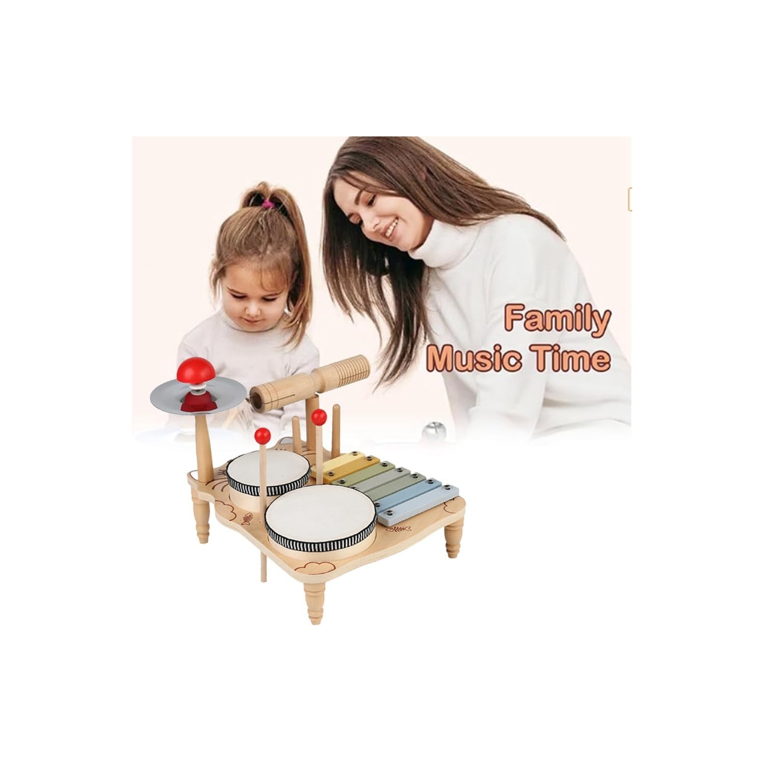 Wooden MusicalToy Set for Toddlers|Xylophone and Percussion Set for Kids with Mallets|Rhythm and Motor Skills Learning Toy | Kitten Music Station |
