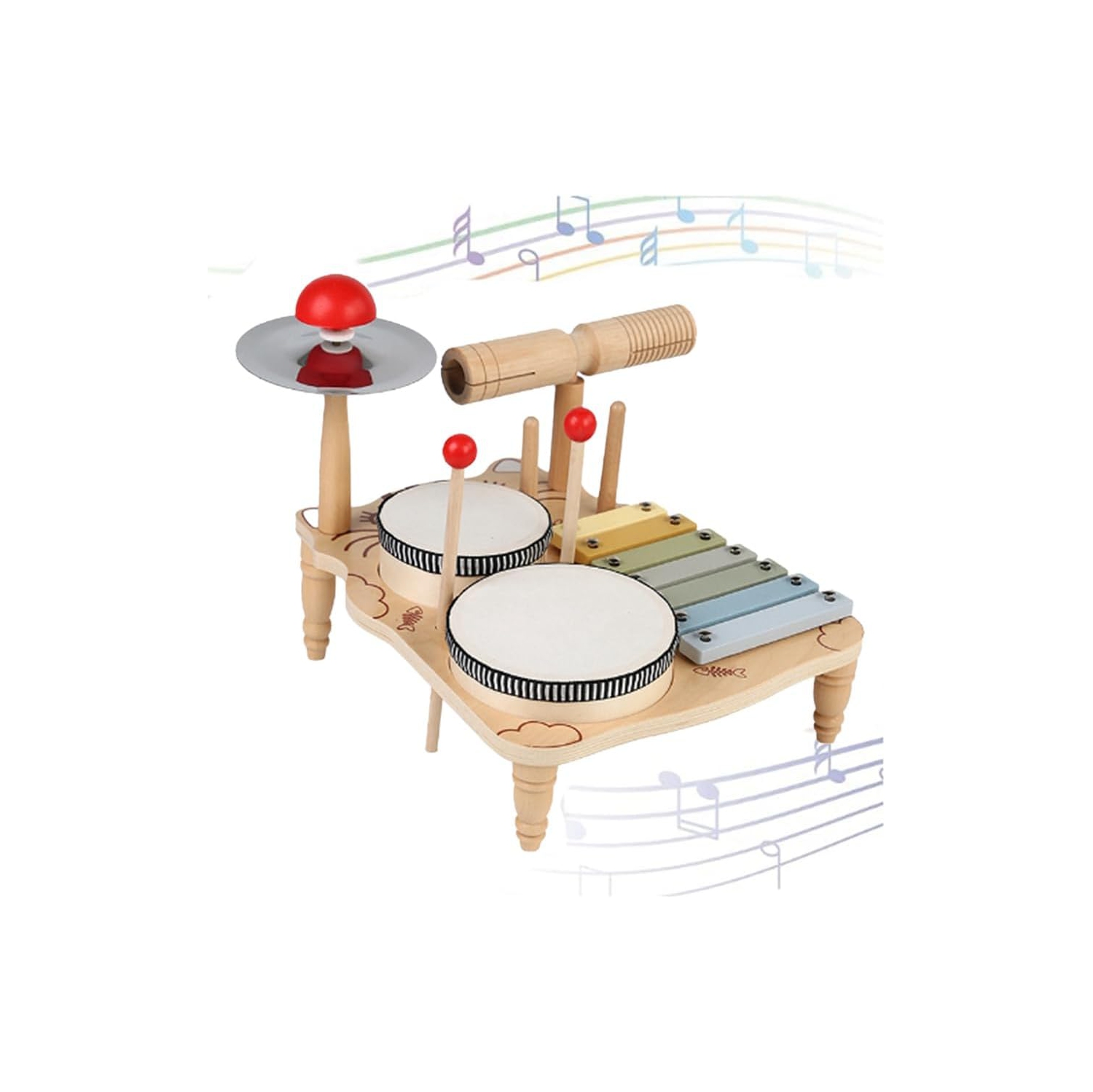 Wooden MusicalToy Set for Toddlers|Xylophone and Percussion Set for Kids with Mallets|Rhythm and Motor Skills Learning Toy | Kitten Music Station |