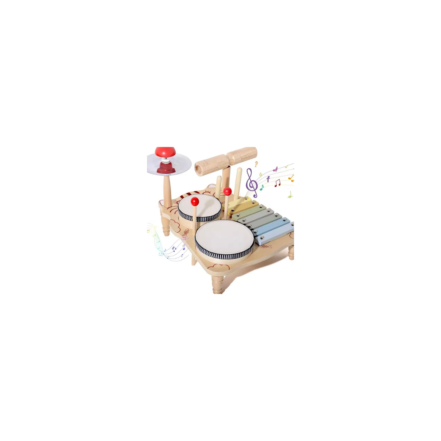 Wooden MusicalToy Set for Toddlers|Xylophone and Percussion Set for Kids with Mallets|Rhythm and Motor Skills Learning Toy | Kitten Music Station |