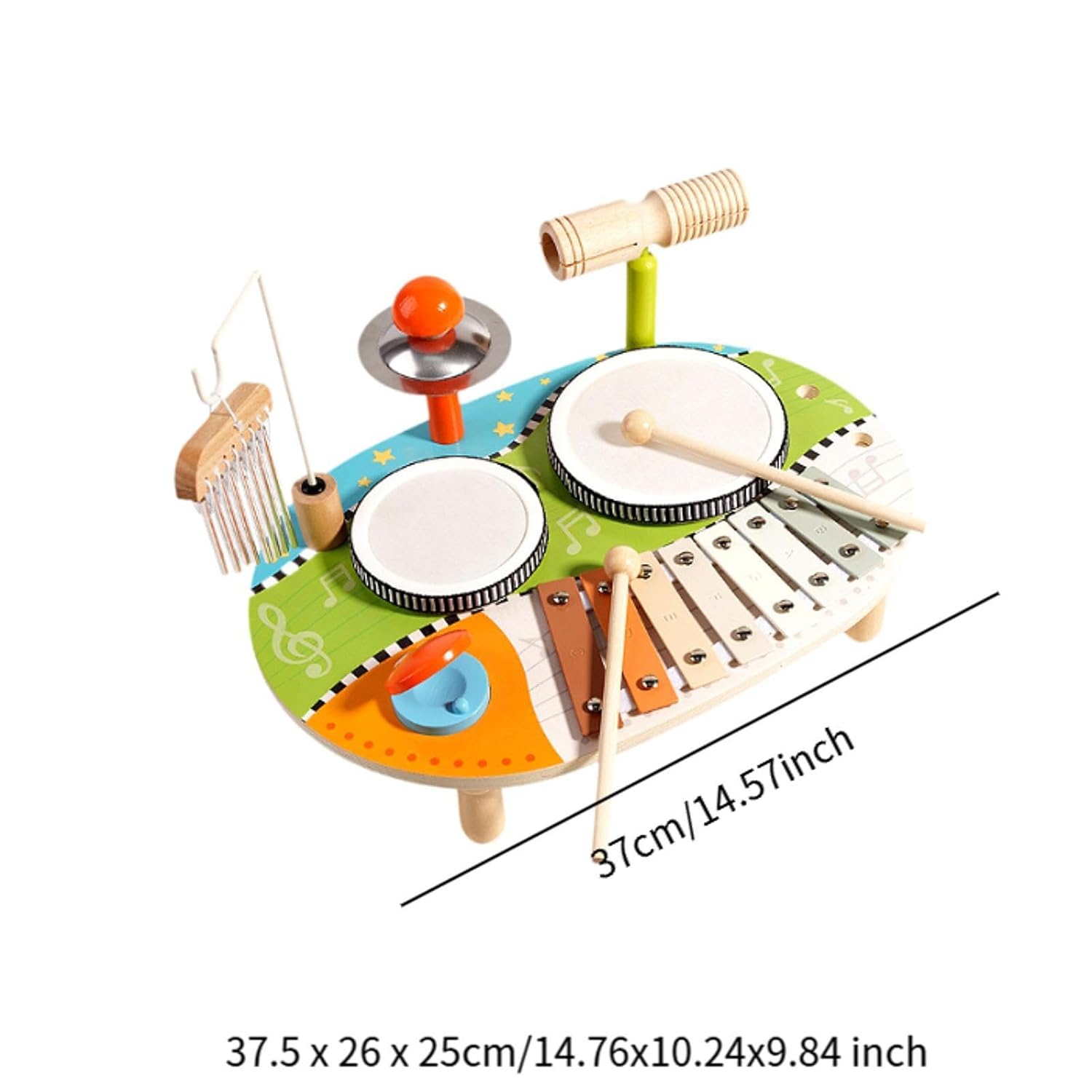 Wind Chime Drum Set | Wooden Music Set | 5-in-1 Children's Drum Set | Music Learning Toys | Develop Rhythm and Motor Skills | Perfect Gift