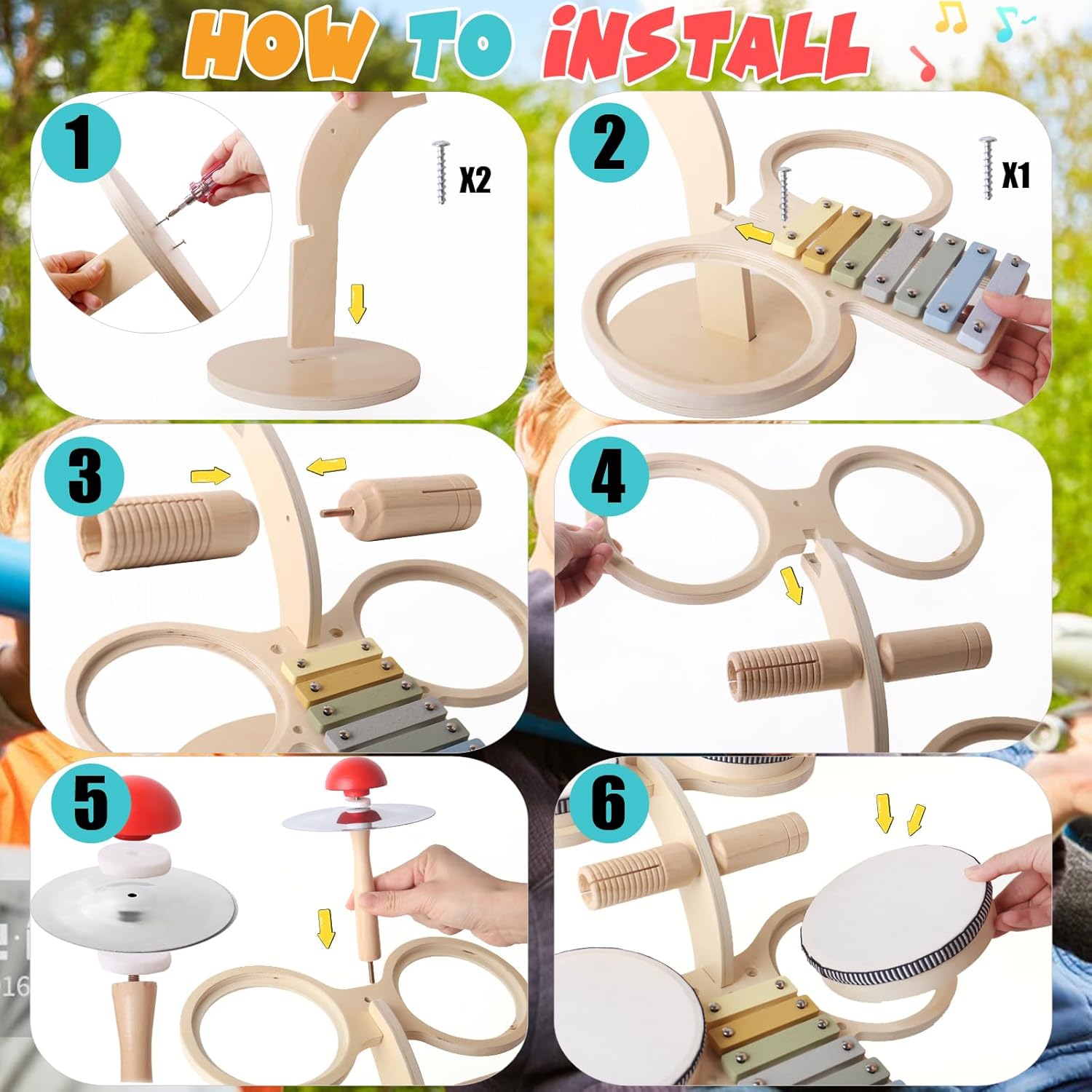 Wooden xylophone and drum set for toddlers | 3-in-1 kids musical toy with real mallets | Develops rhythm, motor skills and creativity | Educational