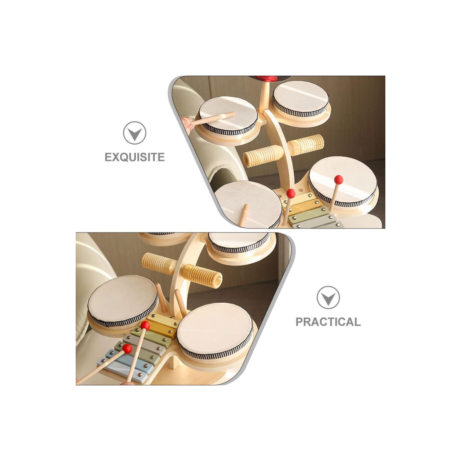 Wooden xylophone and drum set for toddlers | 3-in-1 kids musical toy with real mallets | Develops rhythm, motor skills and creativity | Educational