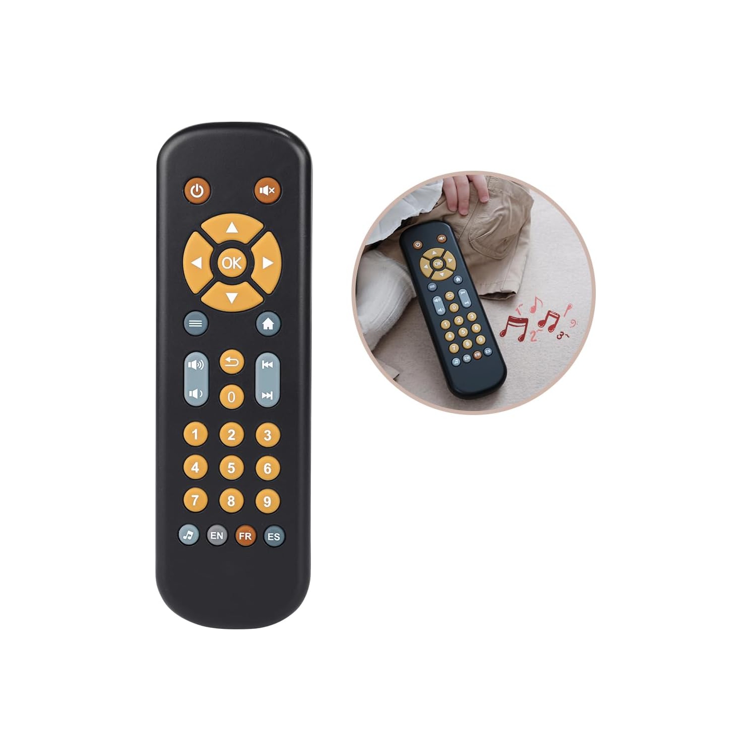 Black Baby Safe TV Remote Control Toy with Multi-Language Learning Function - Realistic Design, Soft Silicone Shell, Sensory Toy with Multi-Shape