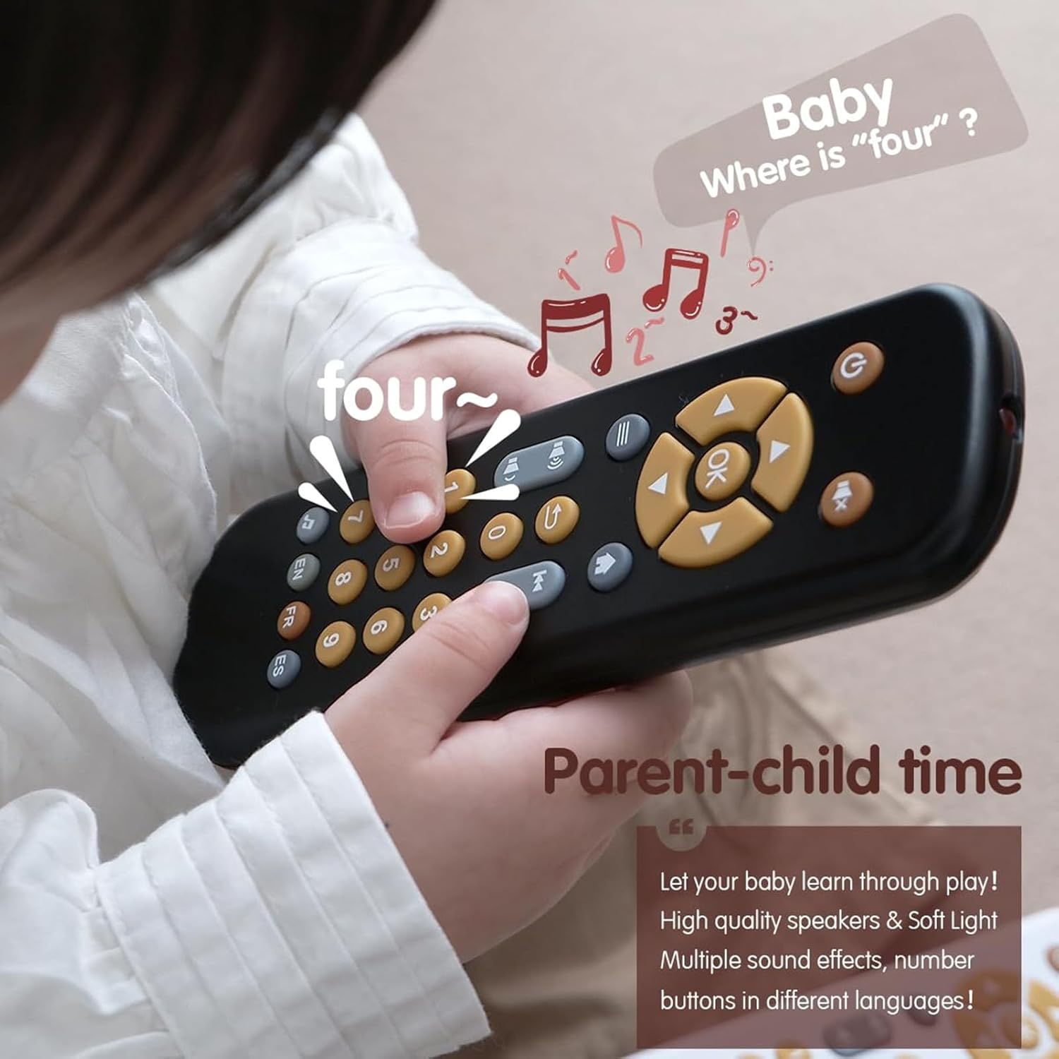 Black Baby Safe TV Remote Control Toy with Multi-Language Learning Function - Realistic Design, Soft Silicone Shell, Sensory Toy with Multi-Shape