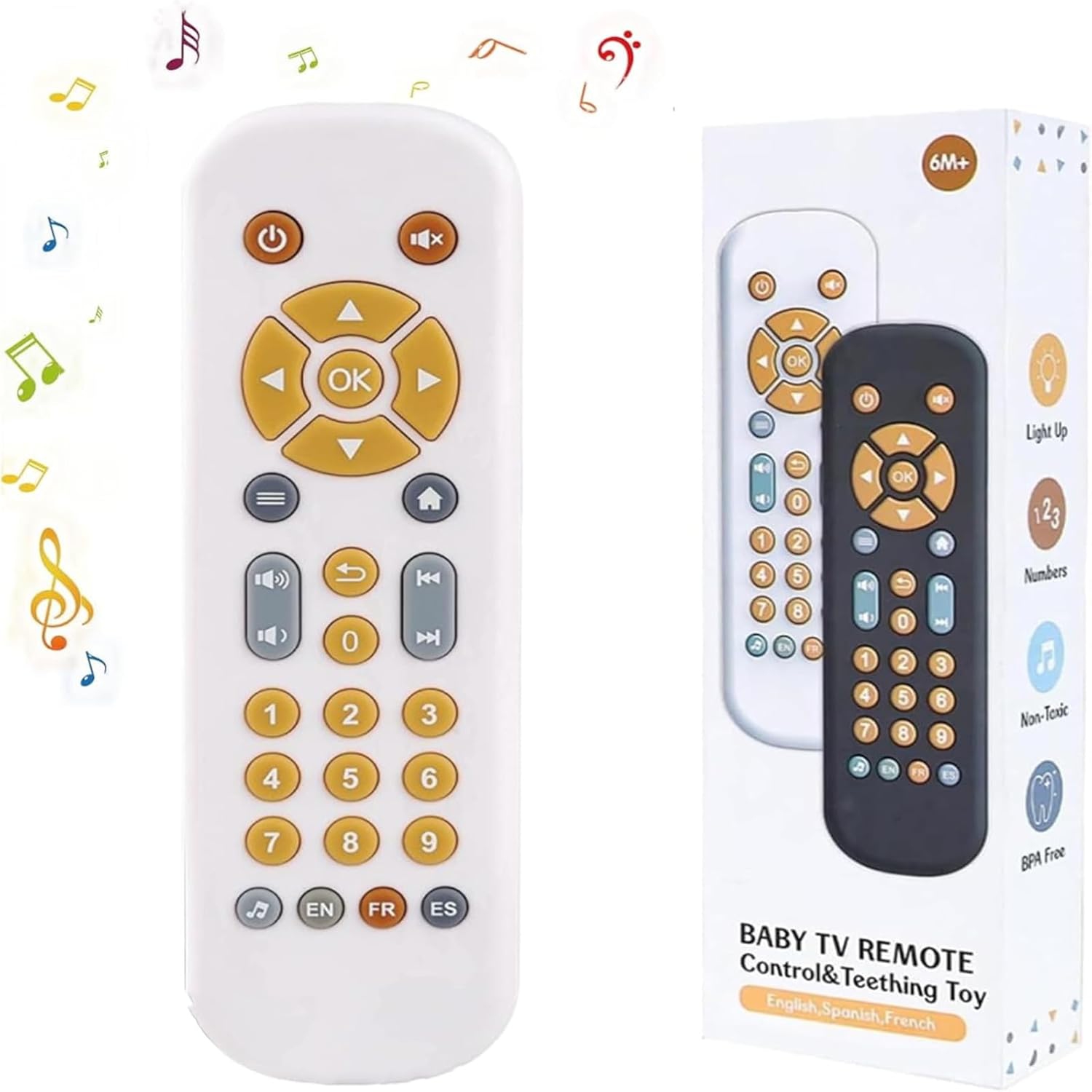 Baby Safe TV Remote Control Toy with Multi-Language Learning Function - Realistic Design, Soft Silicone Shell, Baby Sensory Toy with Multi-Shape