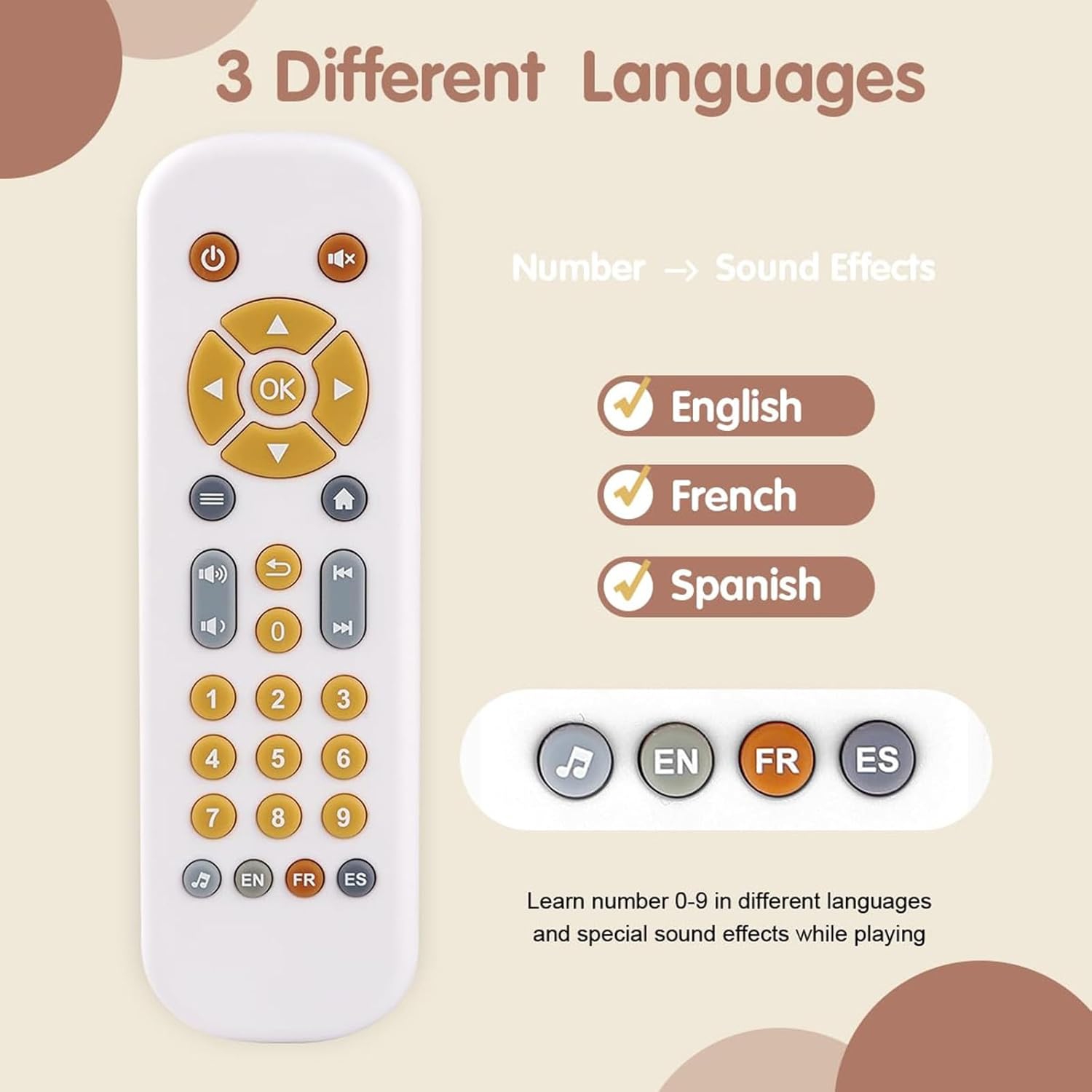 Baby Safe TV Remote Control Toy with Multi-Language Learning Function - Realistic Design, Soft Silicone Shell, Baby Sensory Toy with Multi-Shape