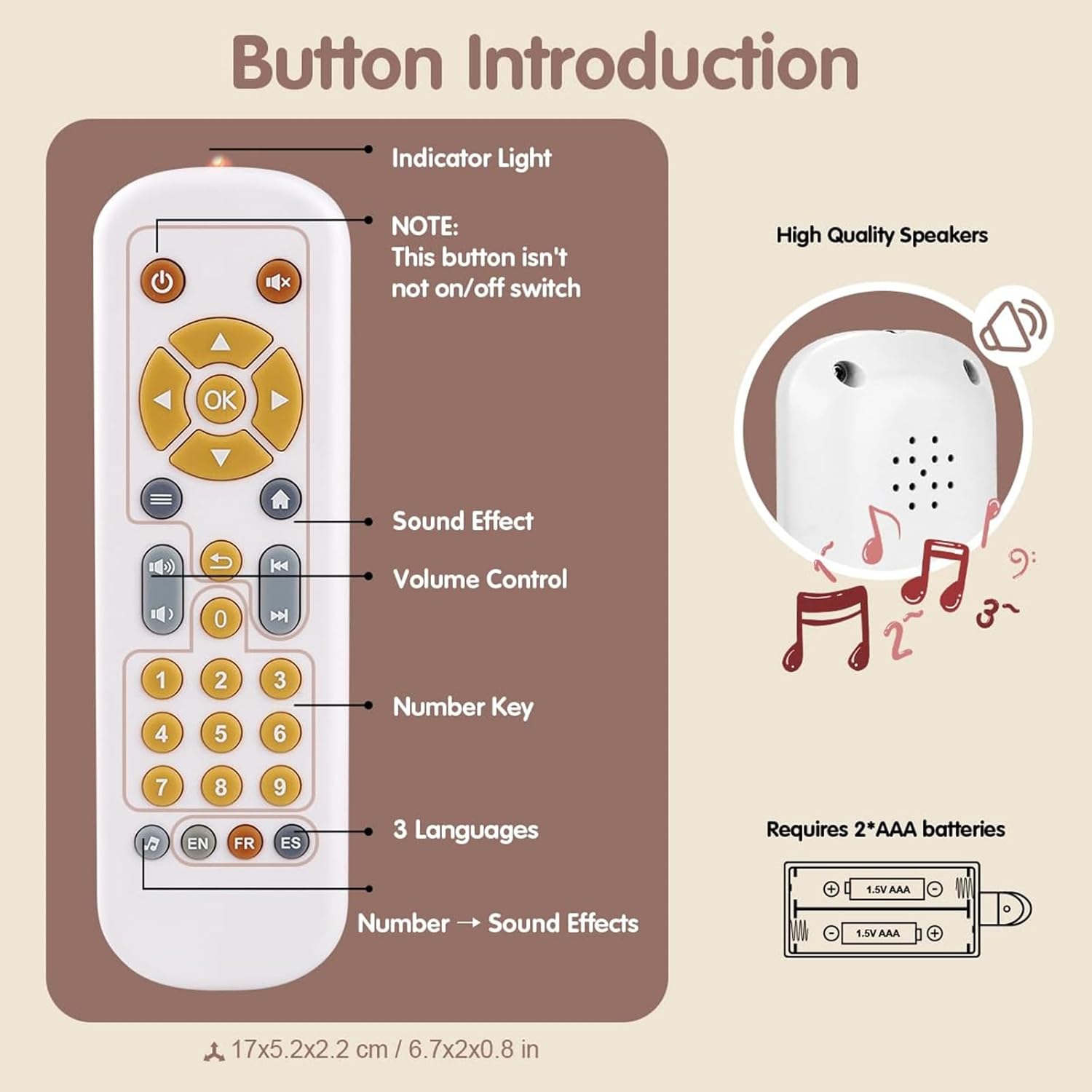 Baby Safe TV Remote Control Toy with Multi-Language Learning Function - Realistic Design, Soft Silicone Shell, Baby Sensory Toy with Multi-Shape