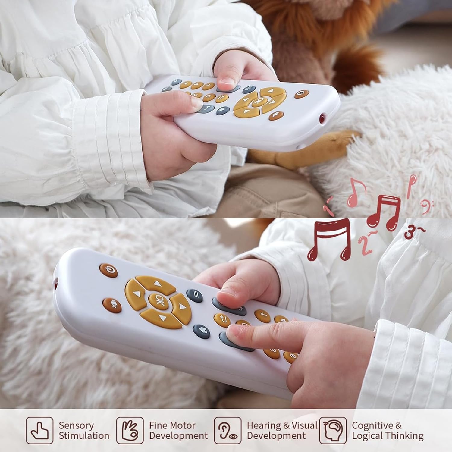 Baby Safe TV Remote Control Toy with Multi-Language Learning Function - Realistic Design, Soft Silicone Shell, Baby Sensory Toy with Multi-Shape