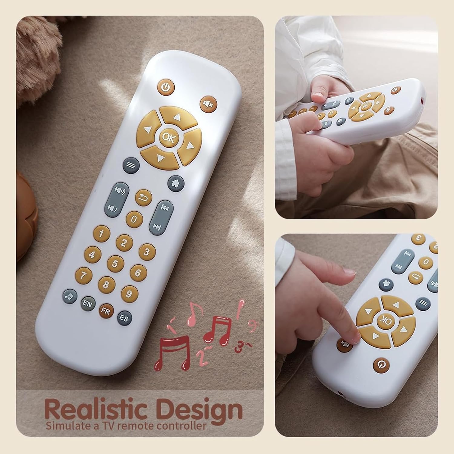 Baby Safe TV Remote Control Toy with Multi-Language Learning Function - Realistic Design, Soft Silicone Shell, Baby Sensory Toy with Multi-Shape
