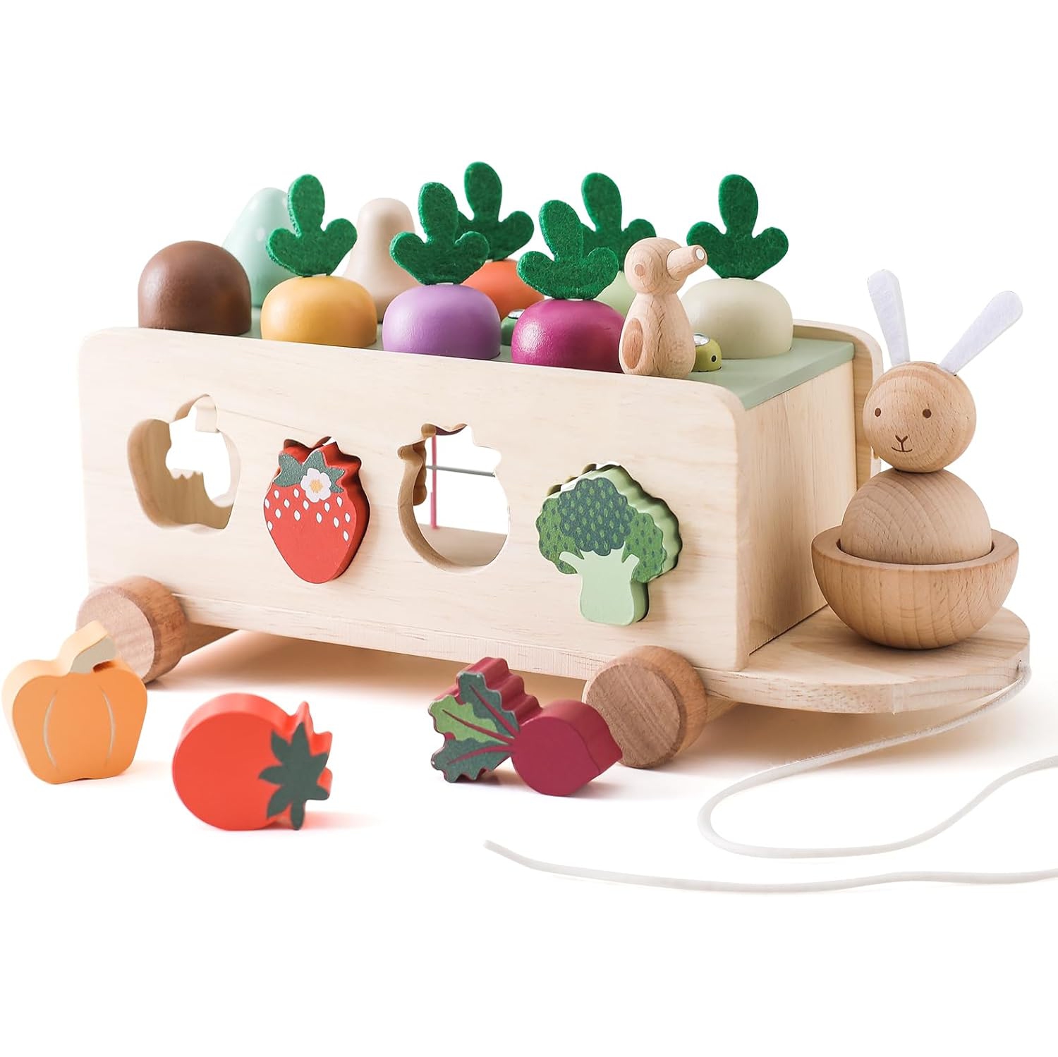 Wooden bungee cord carrot car toy set - educational building blocks for toddlers and kids, fun learning games, durable and safe, perfect gift for