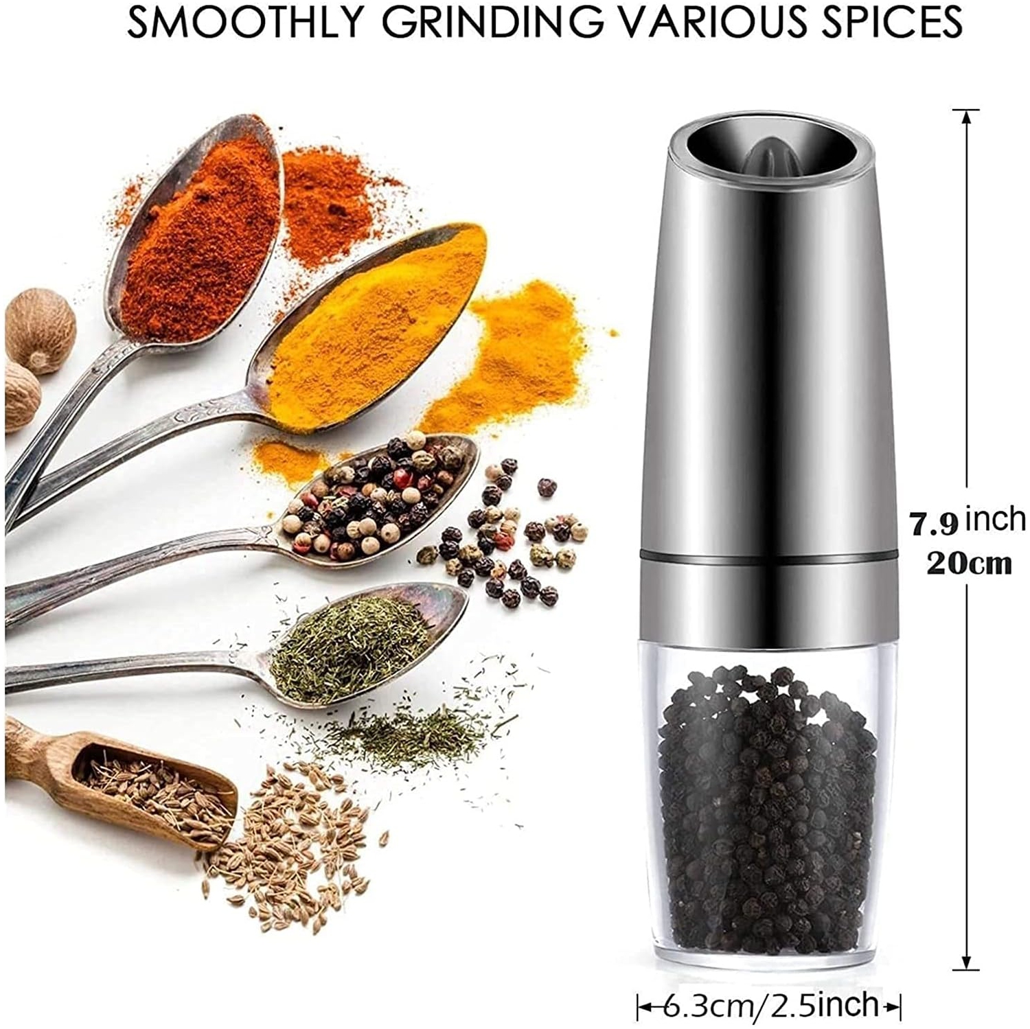 Moulin à poivre électrique avec moulin à poivre Gravity Grinder de Home Acier inoxydable Ensemble de 2
