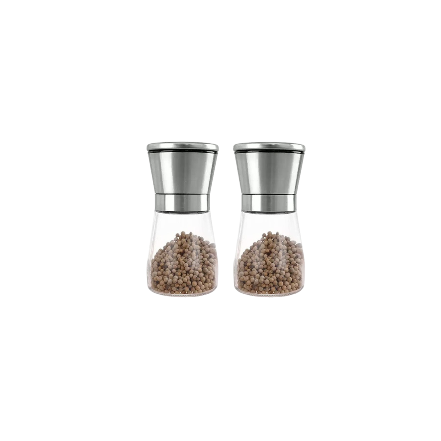 Adjustable stainless steel spice shaker, grinder for kitchen table, glass body - 2 piece grinder